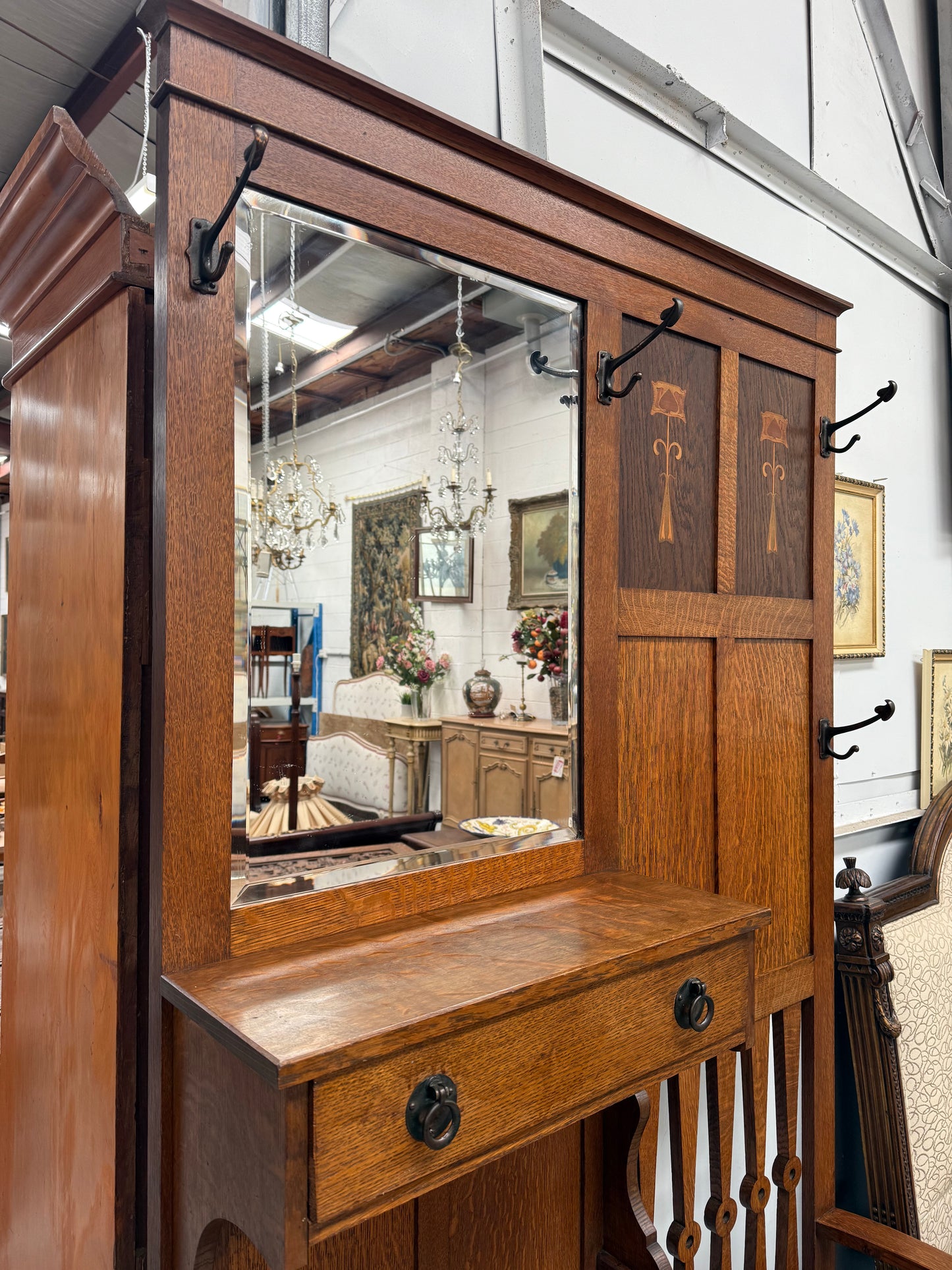 Impressive Arts & Crafts Oak Hallstand