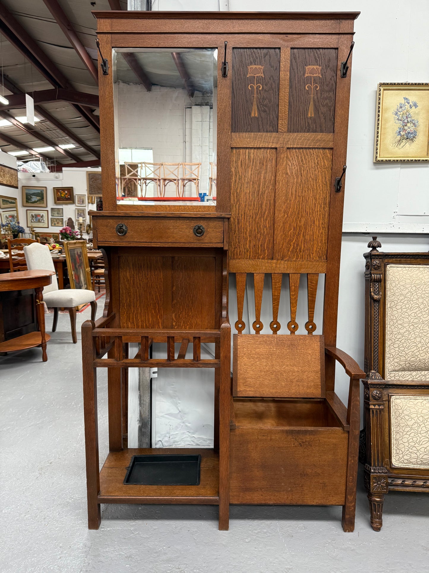 Impressive Arts & Crafts Oak Hallstand