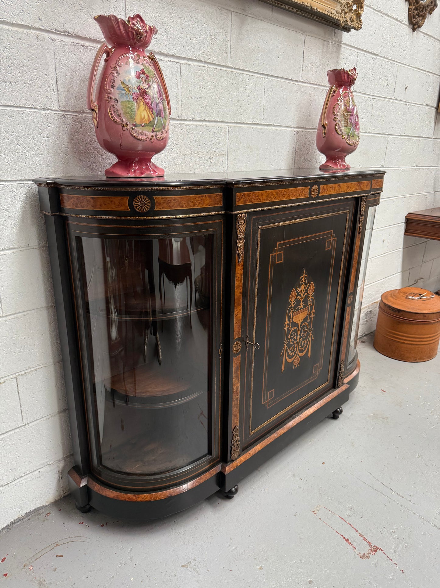 19th Century French Ebonized & Marquetry Inlaid Credenza