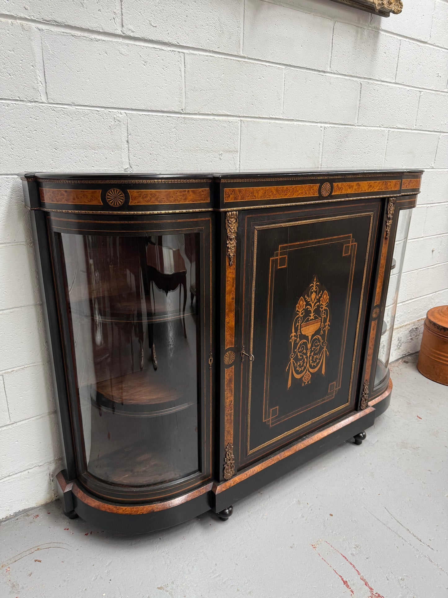 19th Century French Ebonized & Marquetry Inlaid Credenza