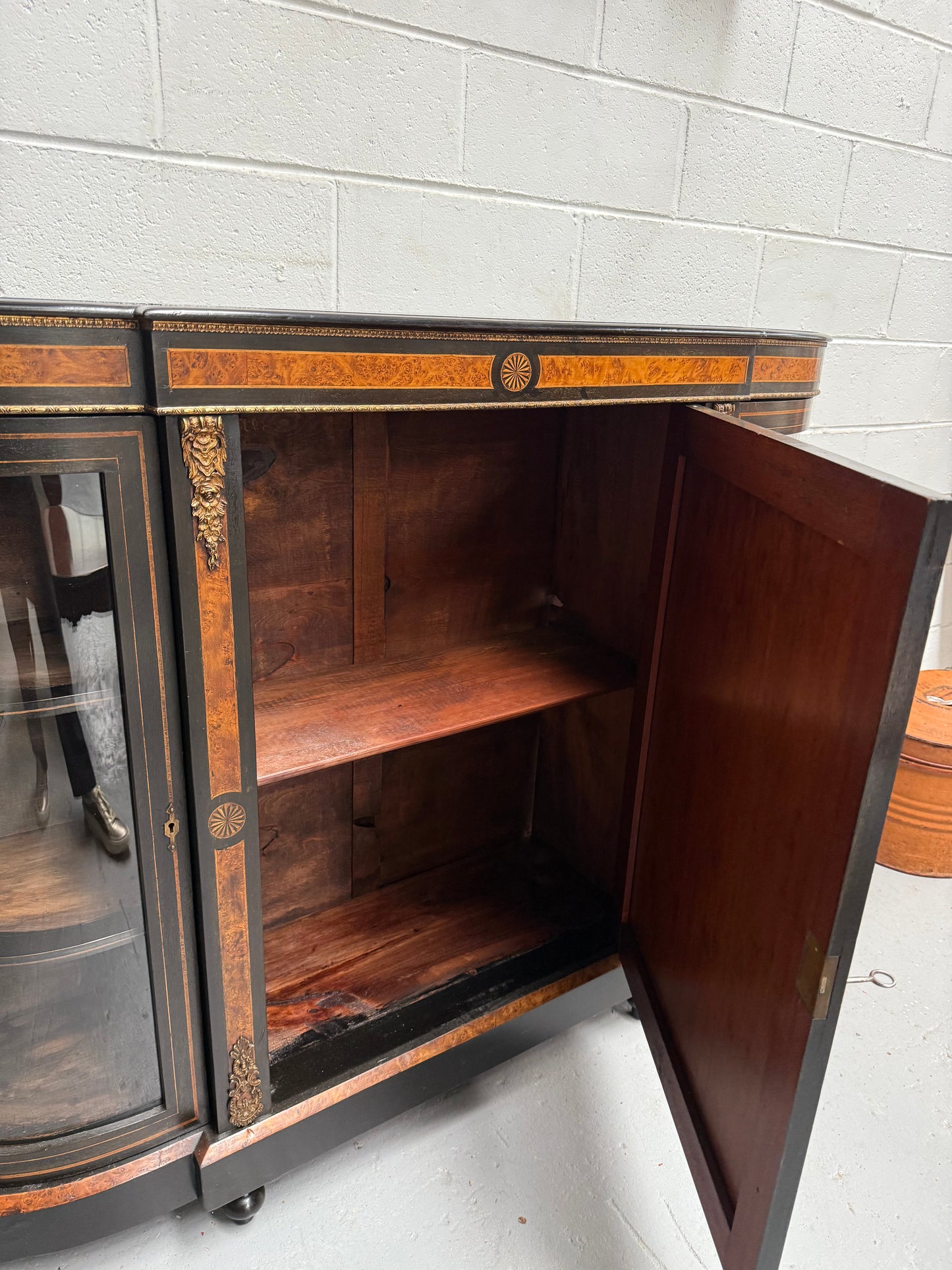 19th Century French Ebonized & Marquetry Inlaid Credenza