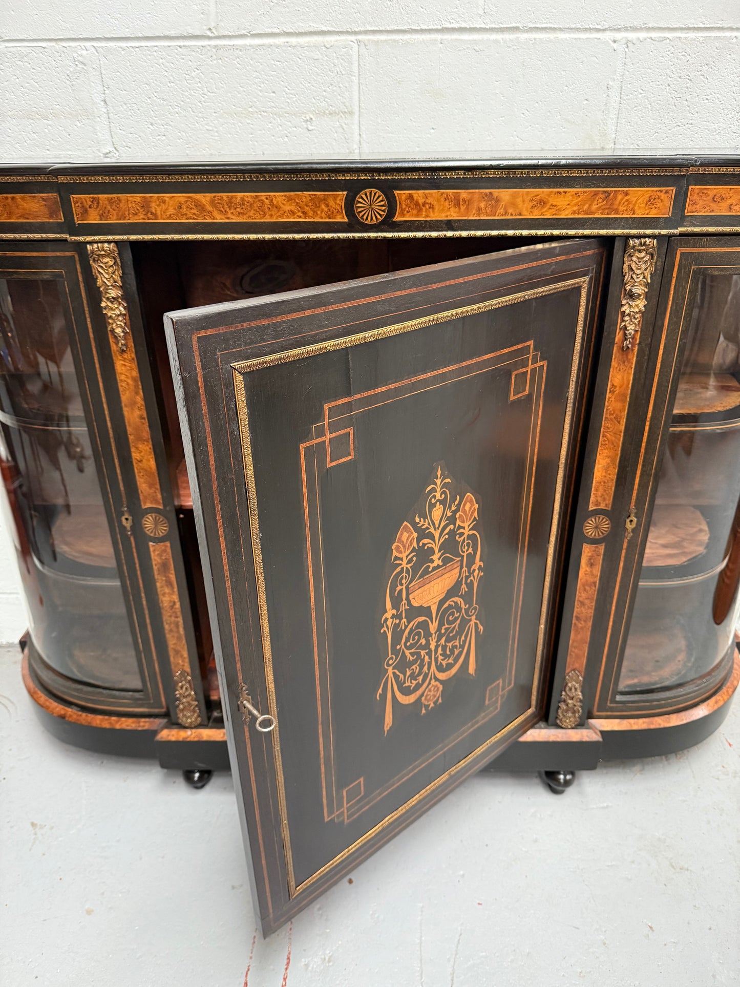 19th Century French Ebonized & Marquetry Inlaid Credenza