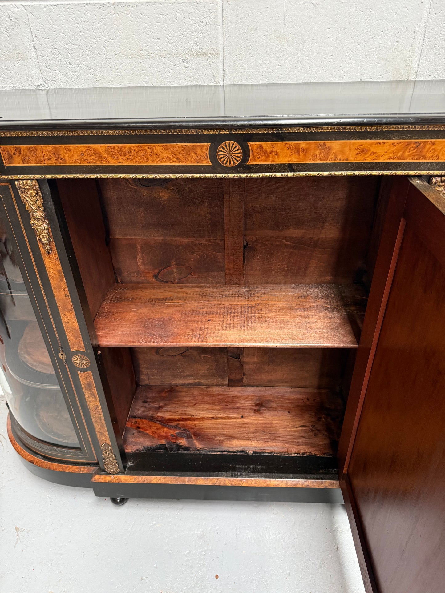 19th Century French Ebonized & Marquetry Inlaid Credenza