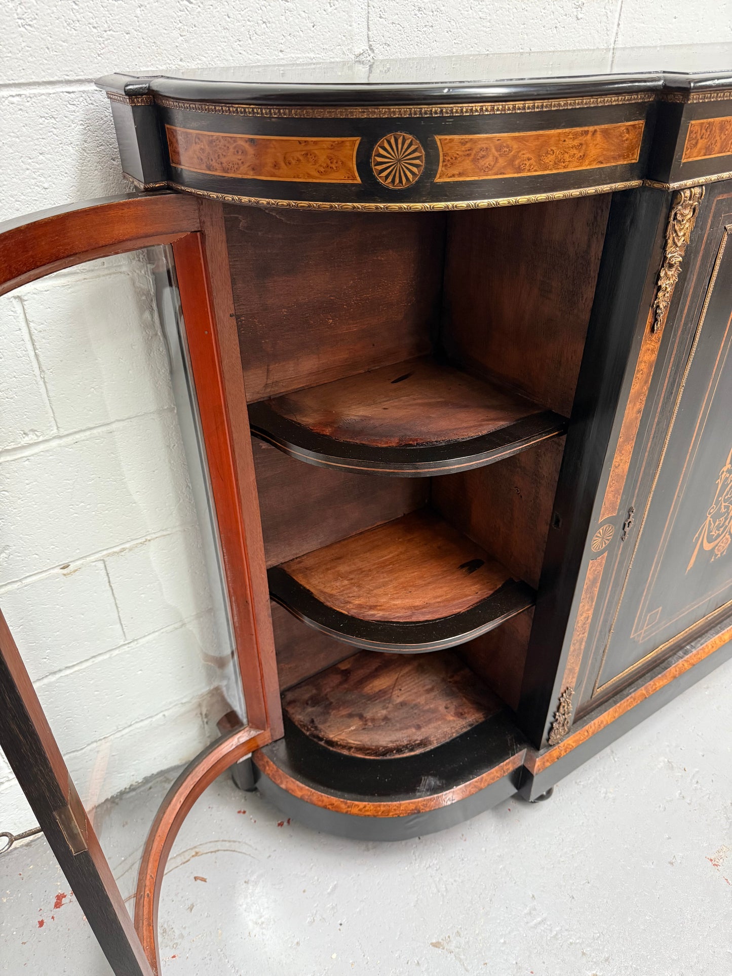 19th Century French Ebonized & Marquetry Inlaid Credenza