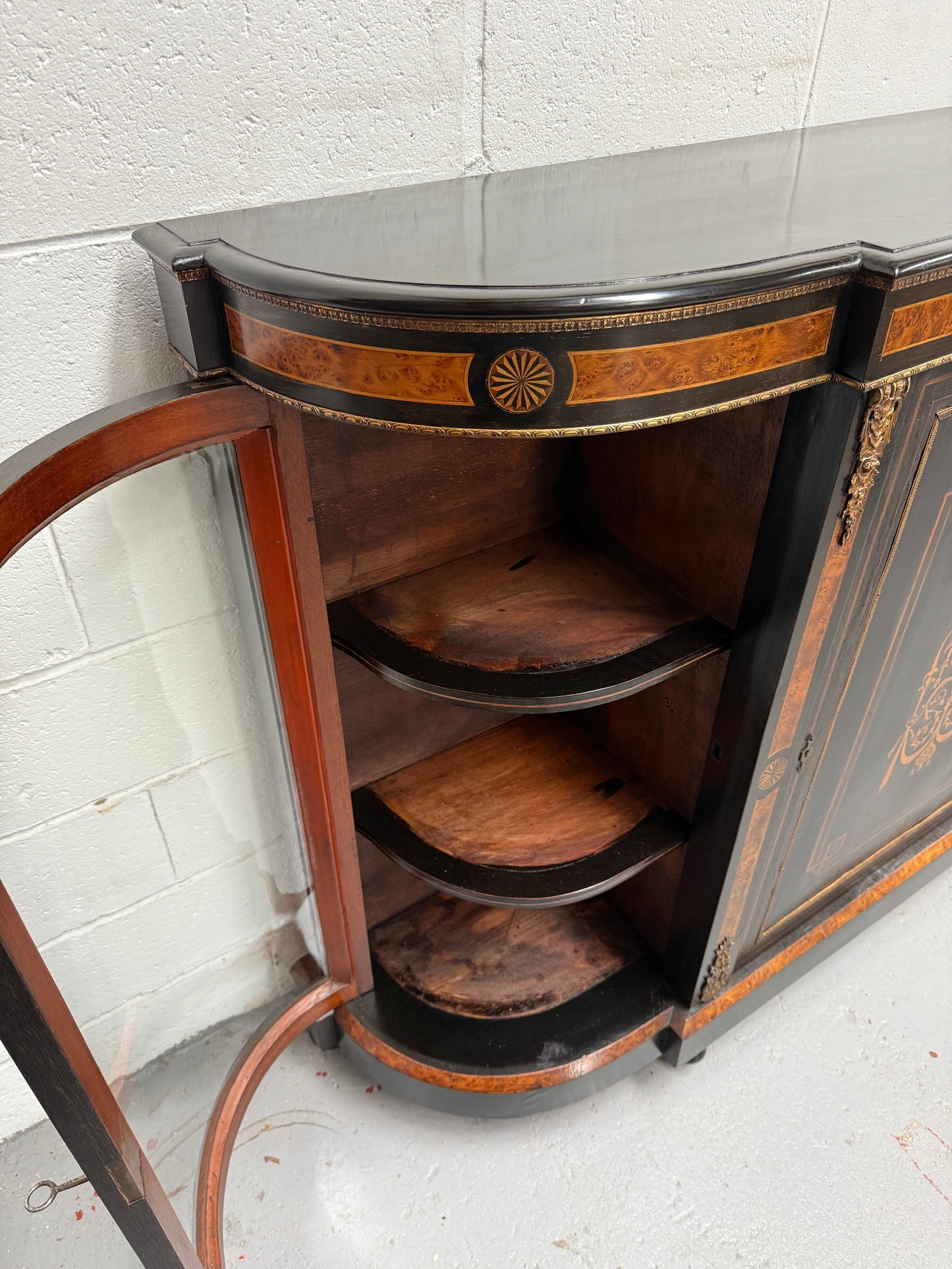 19th Century French Ebonized & Marquetry Inlaid Credenza