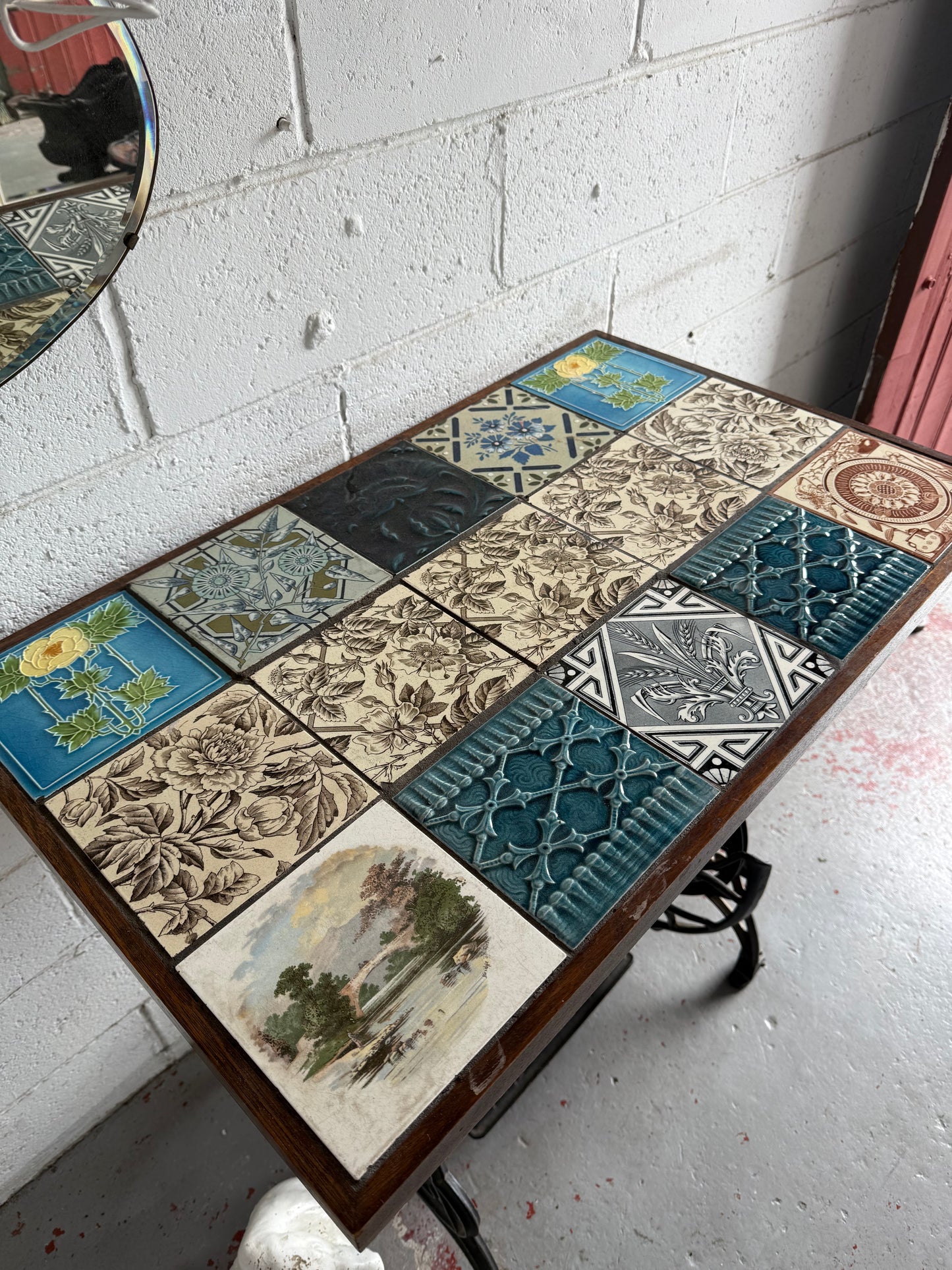 Antique Tiled Top Singer Sewing Machine Base Table