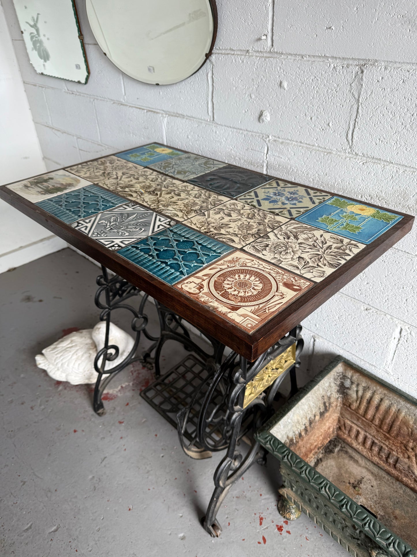 Antique Tiled Top Singer Sewing Machine Base Table