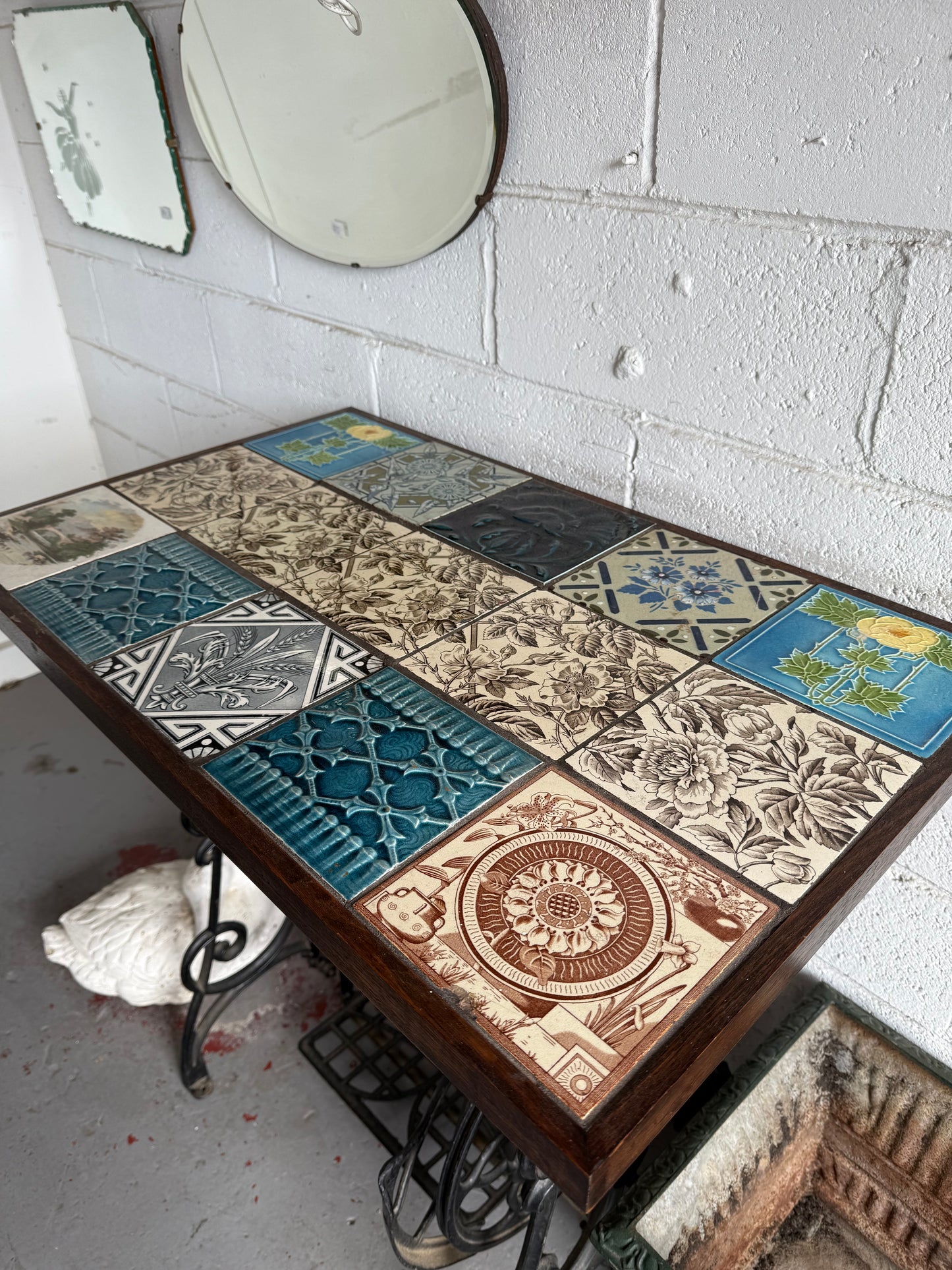 Antique Tiled Top Singer Sewing Machine Base Table