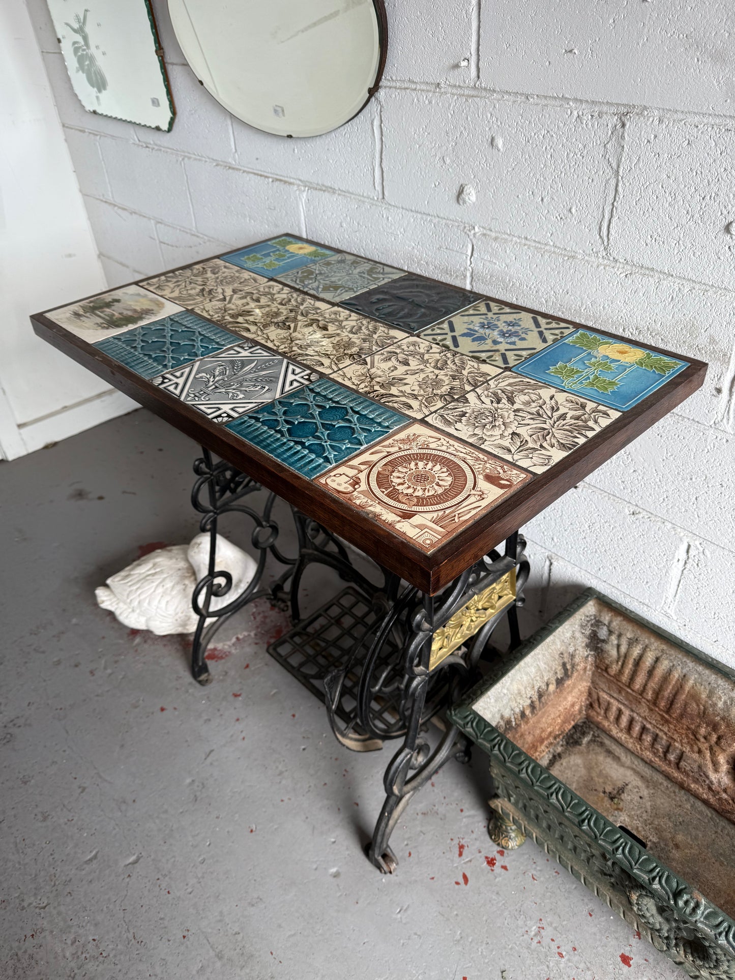 Antique Tiled Top Singer Sewing Machine Base Table