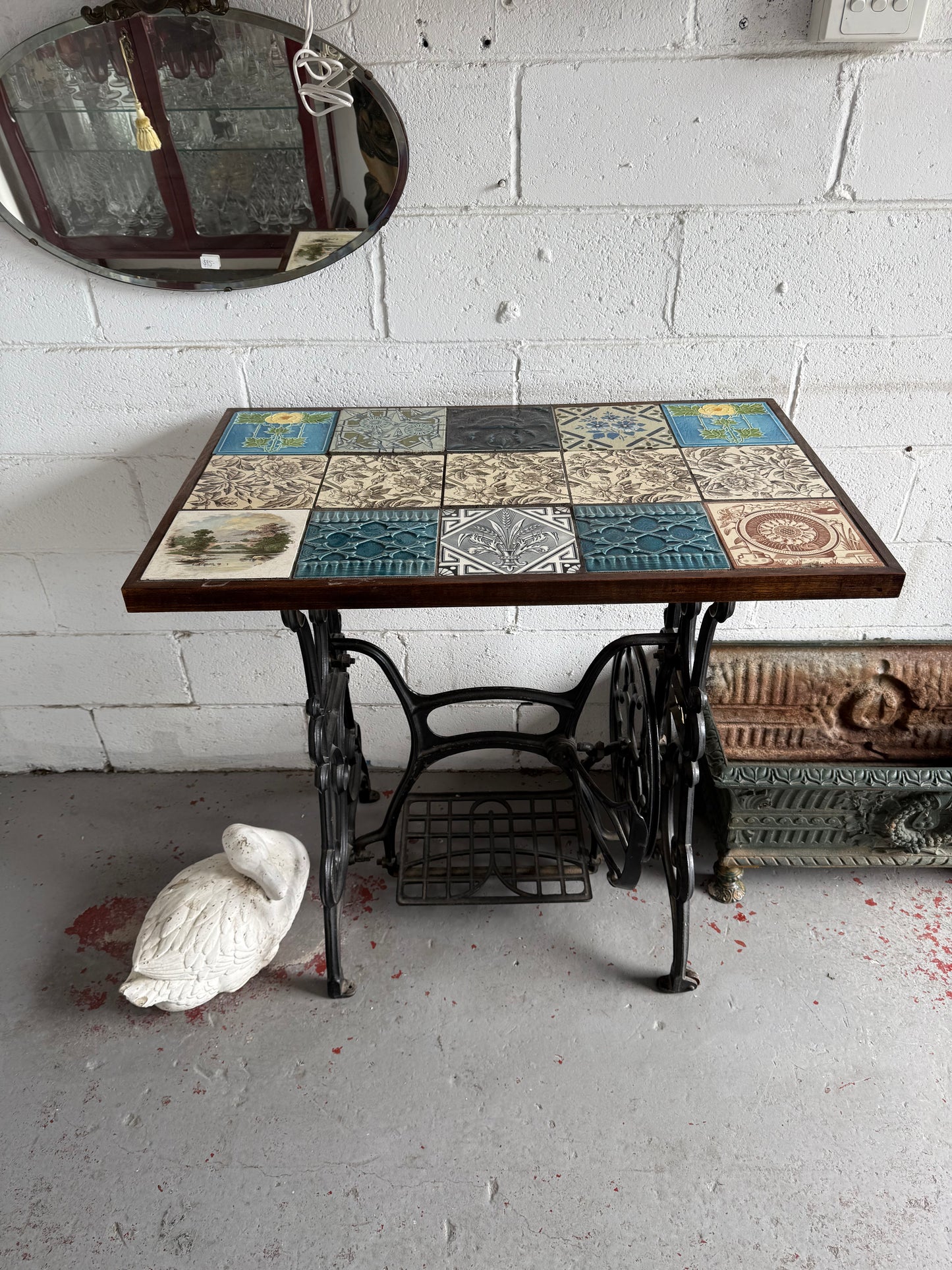 Antique Tiled Top Singer Sewing Machine Base Table