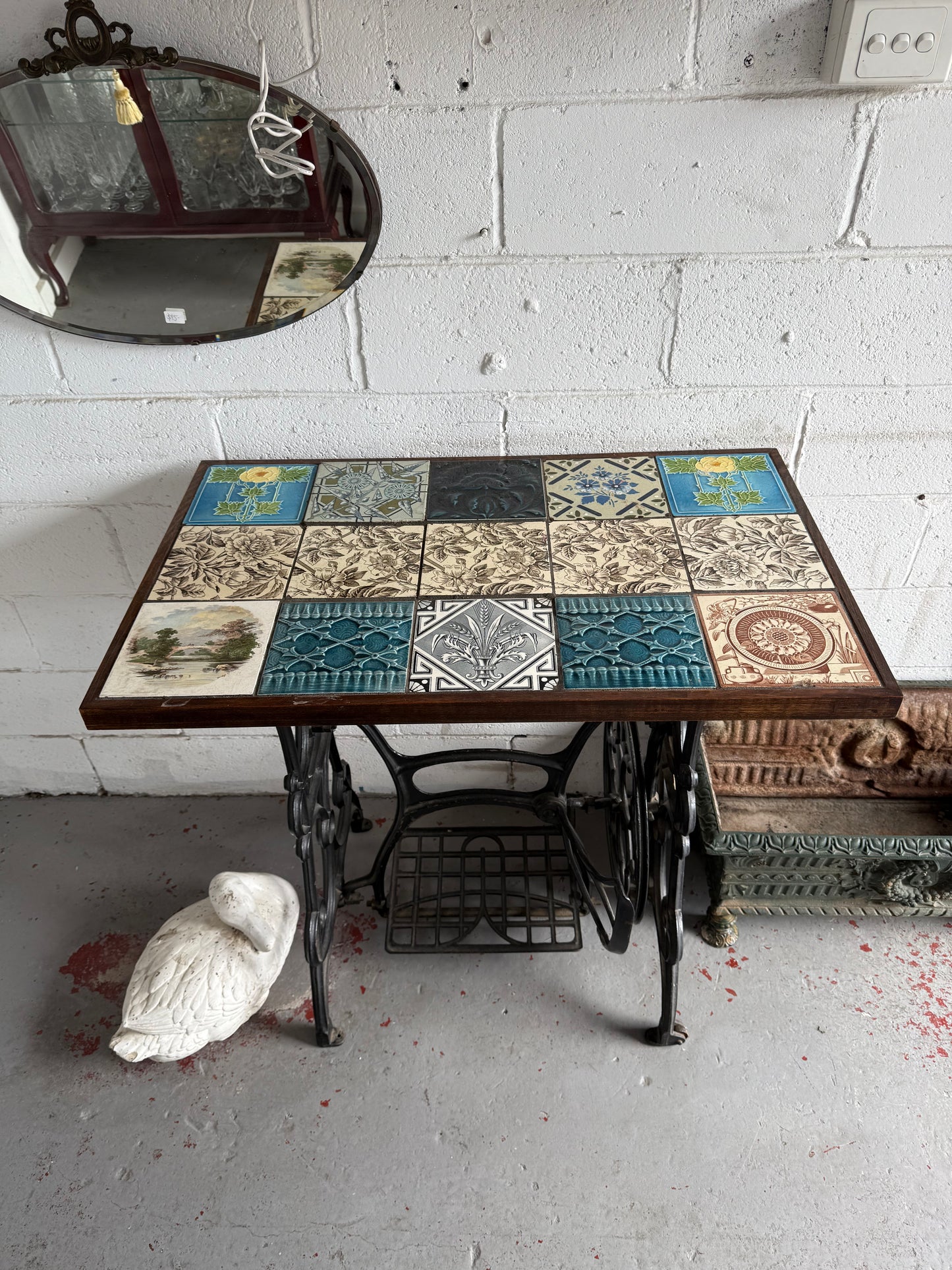 Antique Tiled Top Singer Sewing Machine Base Table