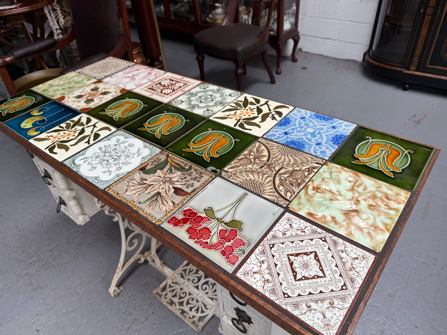 Unique Antique Tiled Top Griffin Sewing Machine Base Table