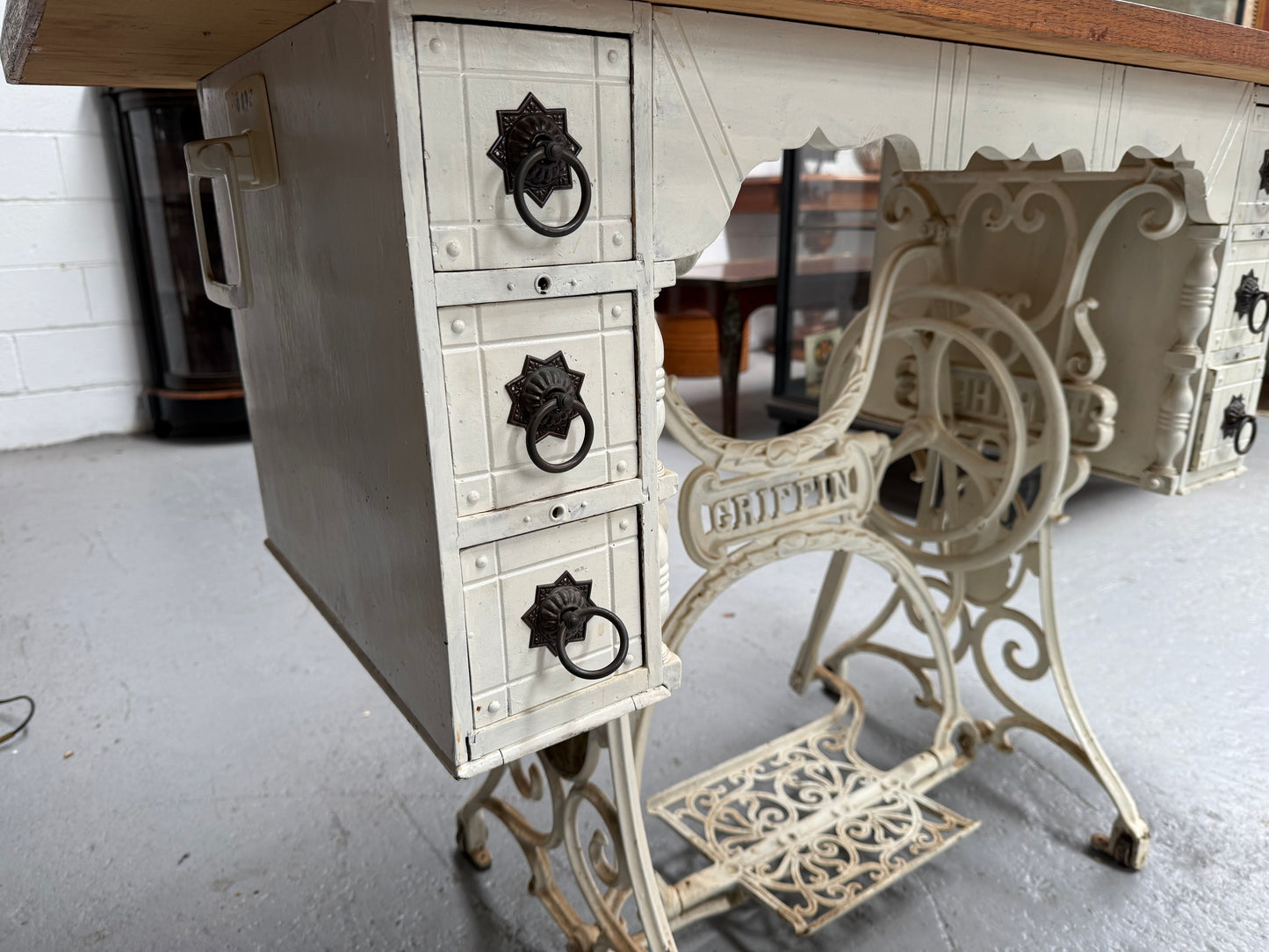 Unique Antique Tiled Top Griffin Sewing Machine Base Table