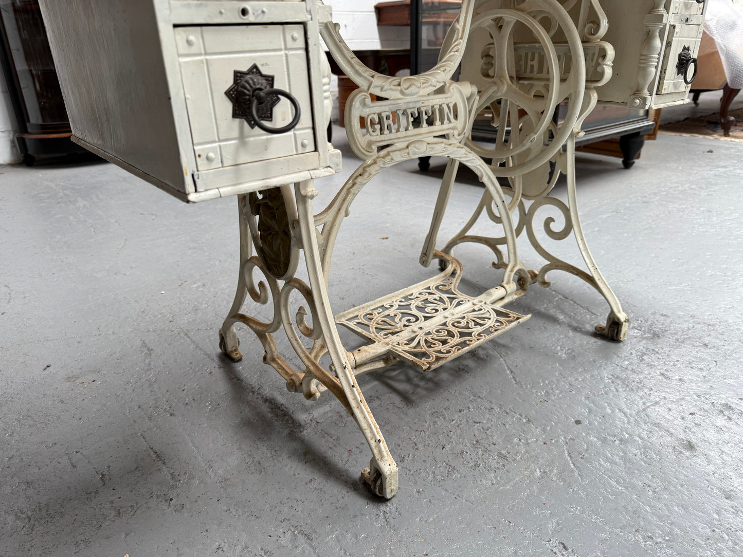 Unique Antique Tiled Top Griffin Sewing Machine Base Table