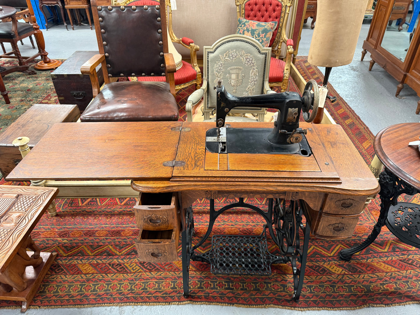 Antique Sewing Machine In Oak Case