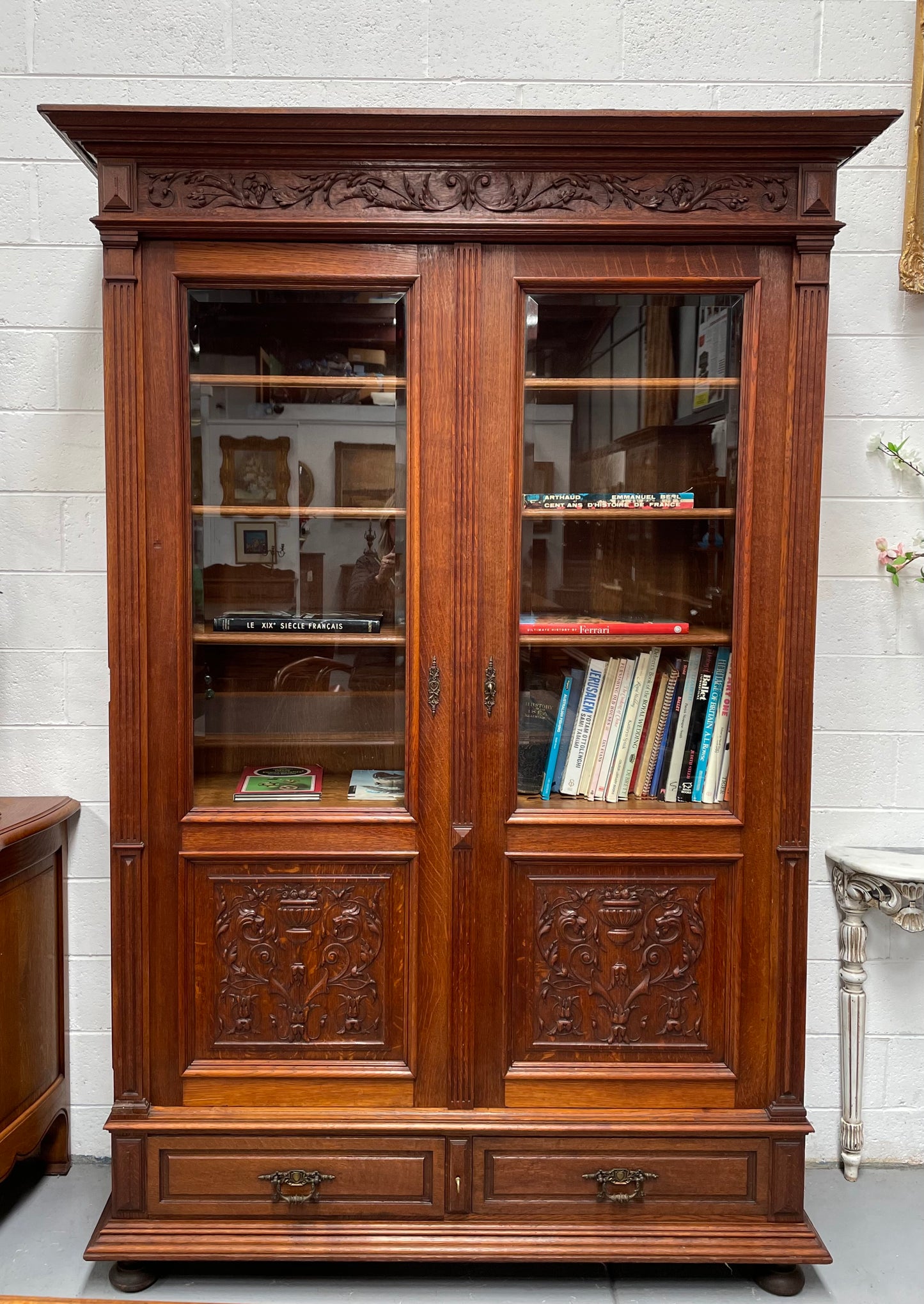 French Oak Renaissance Style Two Door Bookcase