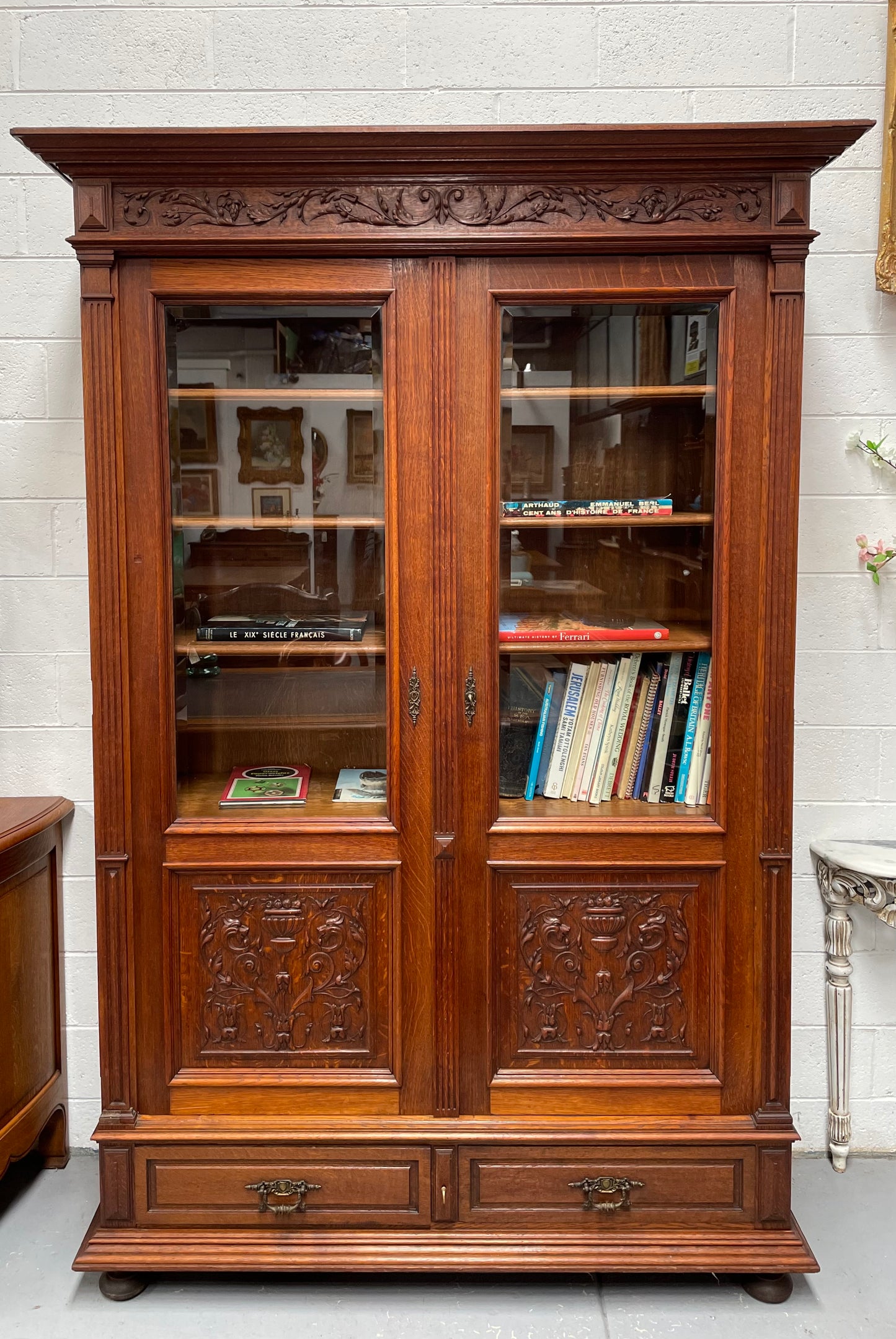 French Oak Renaissance Style Two Door Bookcase