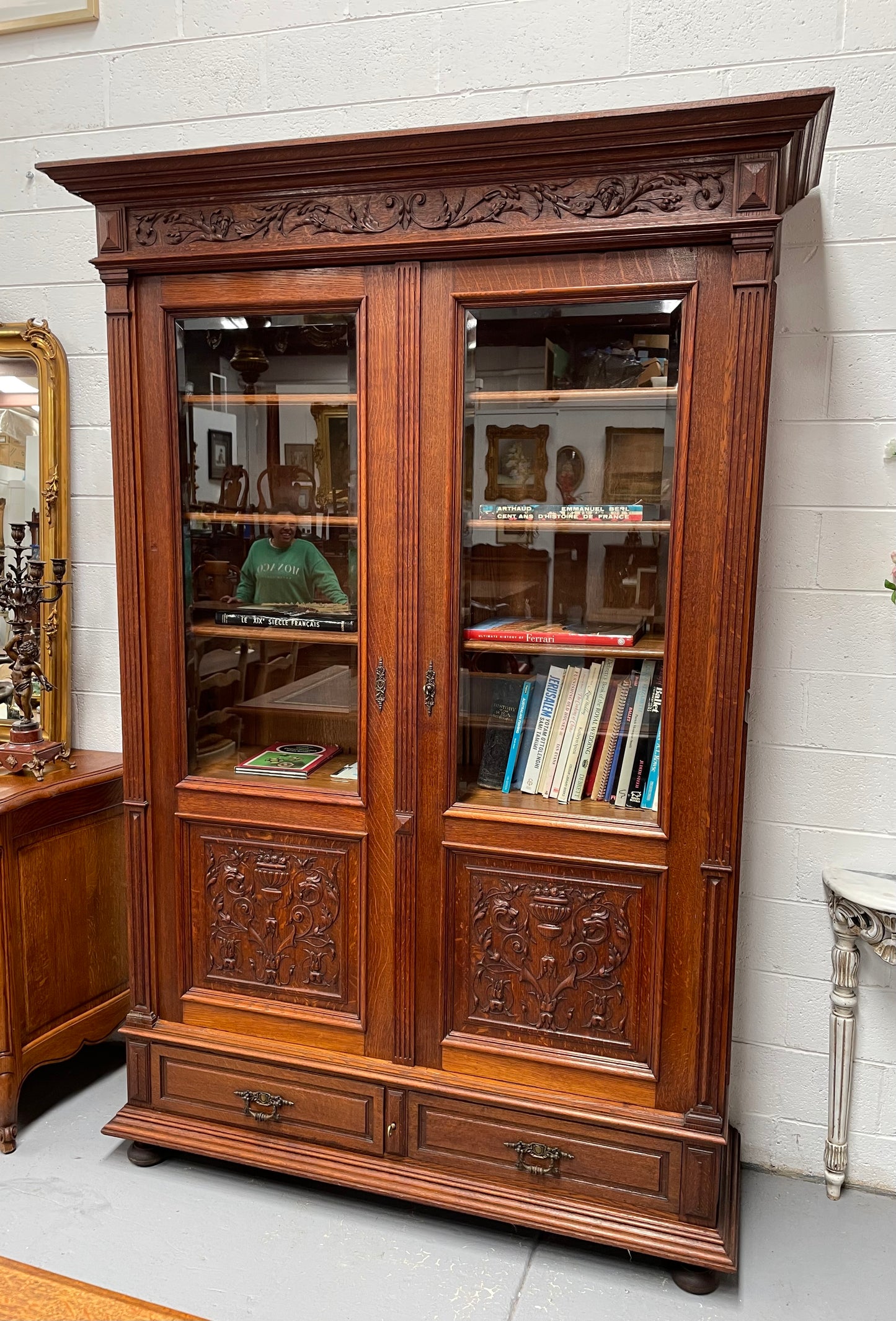 French Oak Renaissance Style Two Door Bookcase