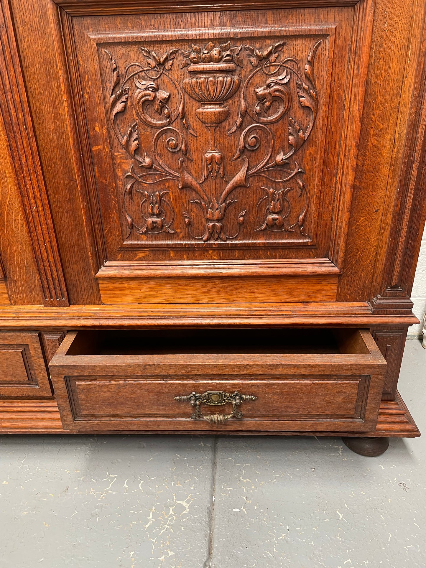 French Oak Renaissance Style Two Door Bookcase