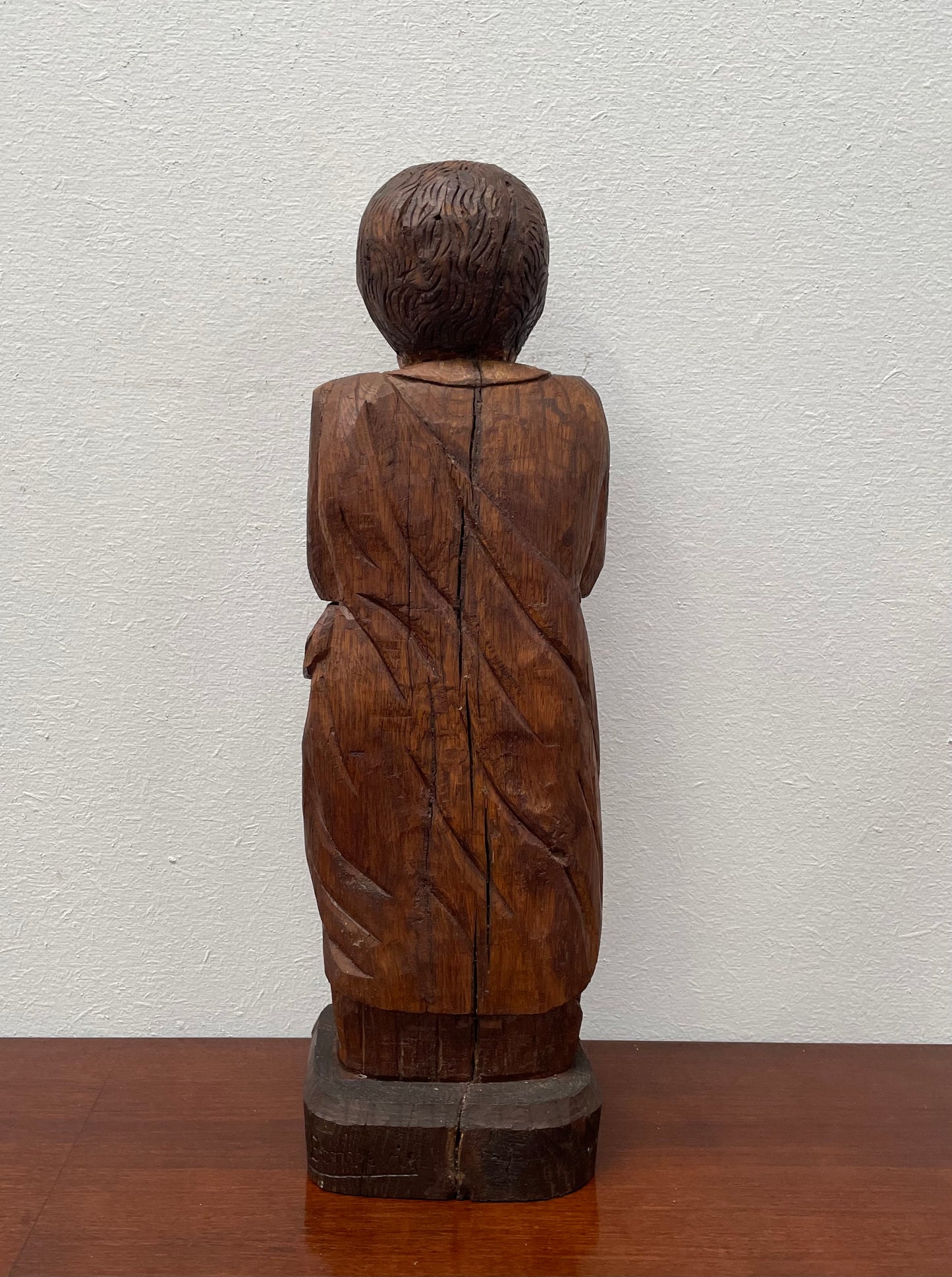 Hand Carved Antique Religious Wooden Statue of St. Pierre