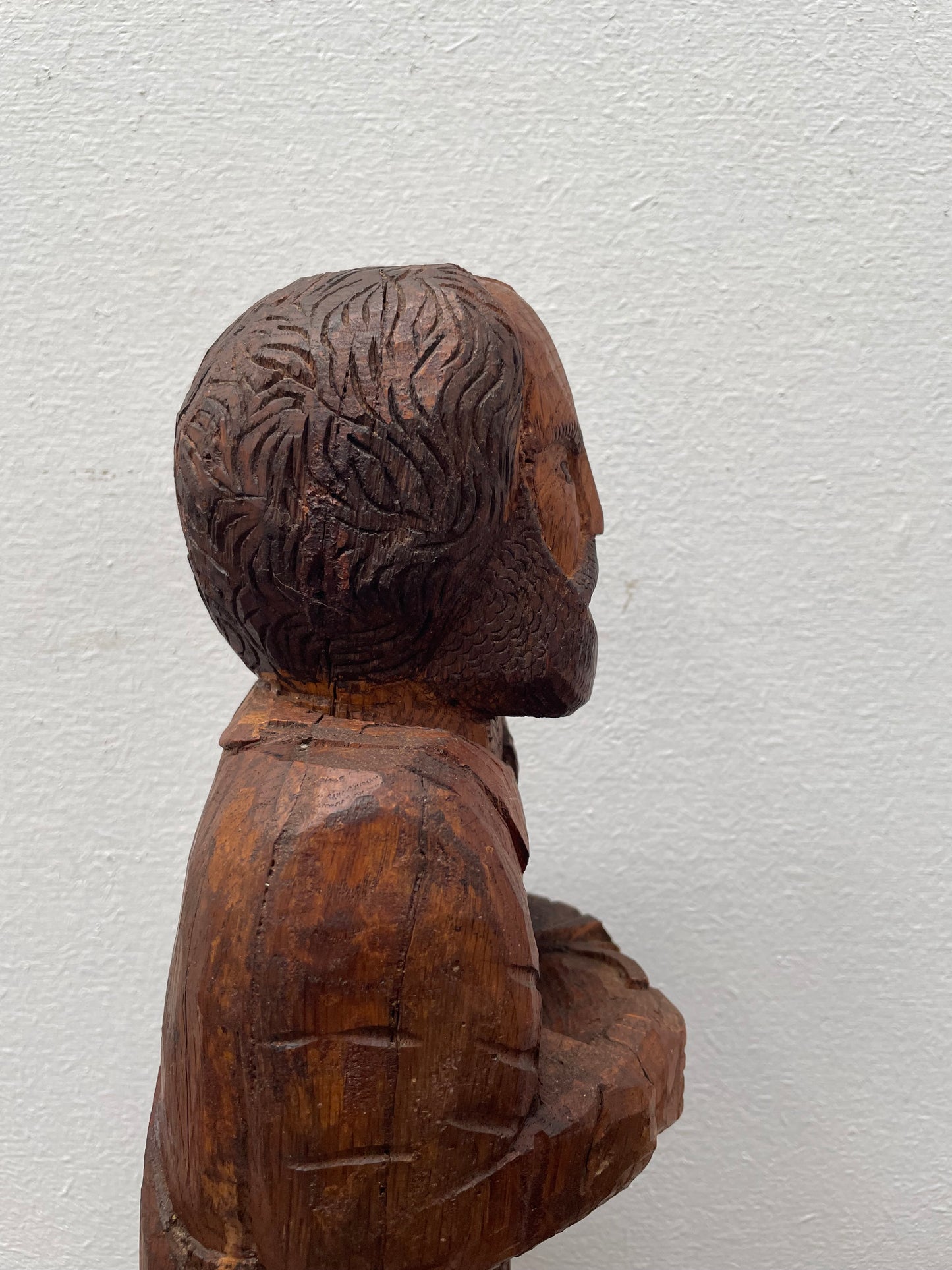 Hand Carved Antique Religious Wooden Statue of St. Pierre