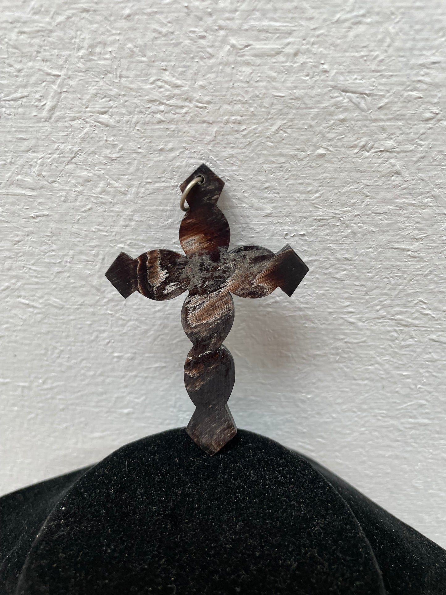 Antique Carved Horn & Silver & Lapis Cross