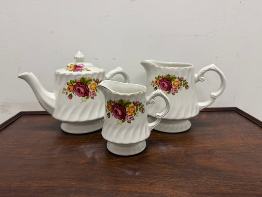 Vintage Cottage Rose Ironstone Tea & Coffee Set