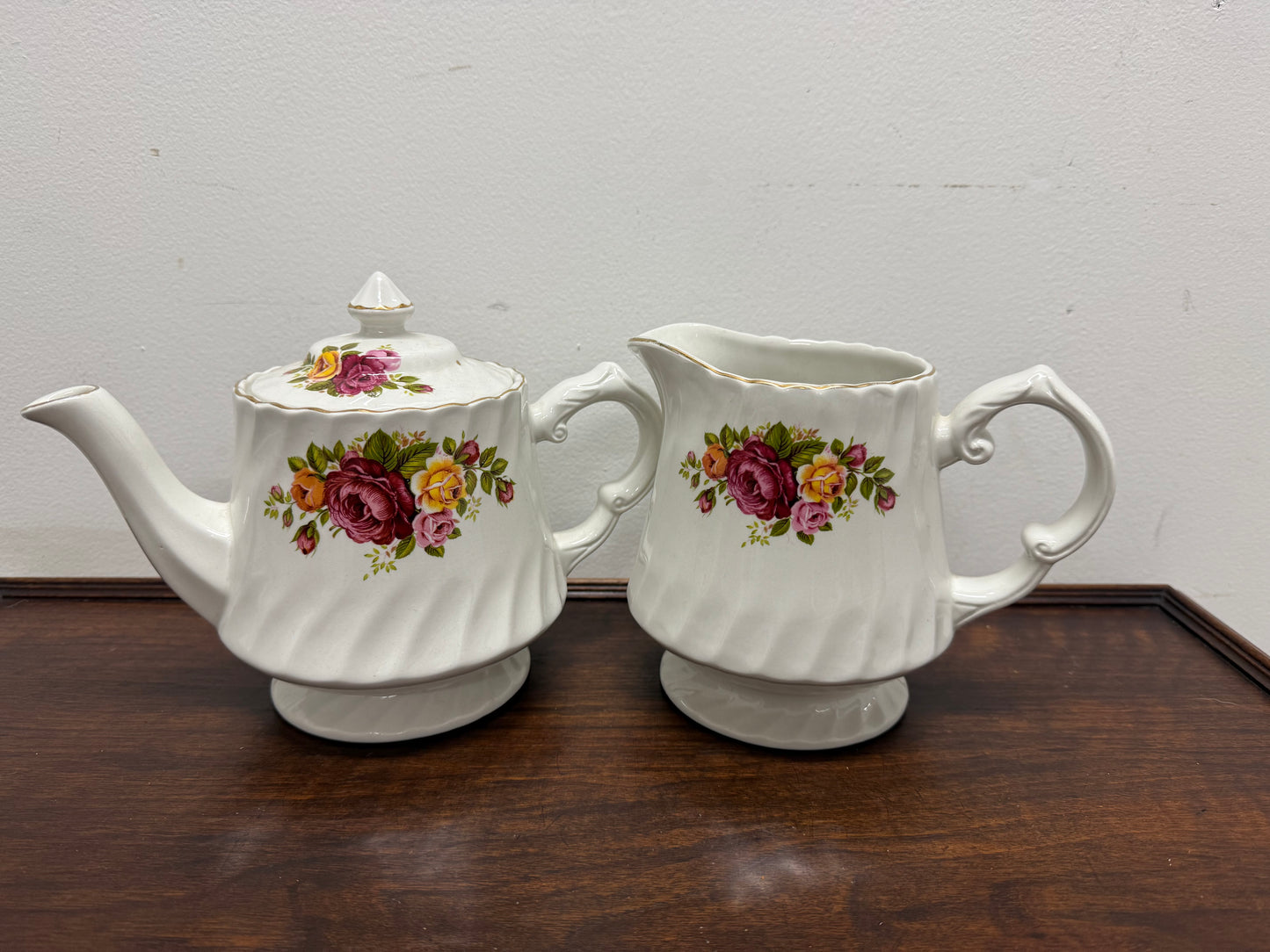 Vintage Cottage Rose Ironstone Tea & Coffee Set