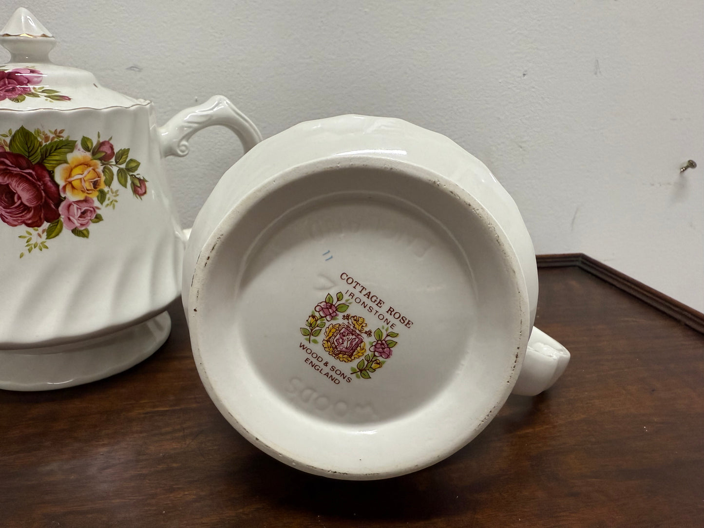 Vintage Cottage Rose Ironstone Tea & Coffee Set