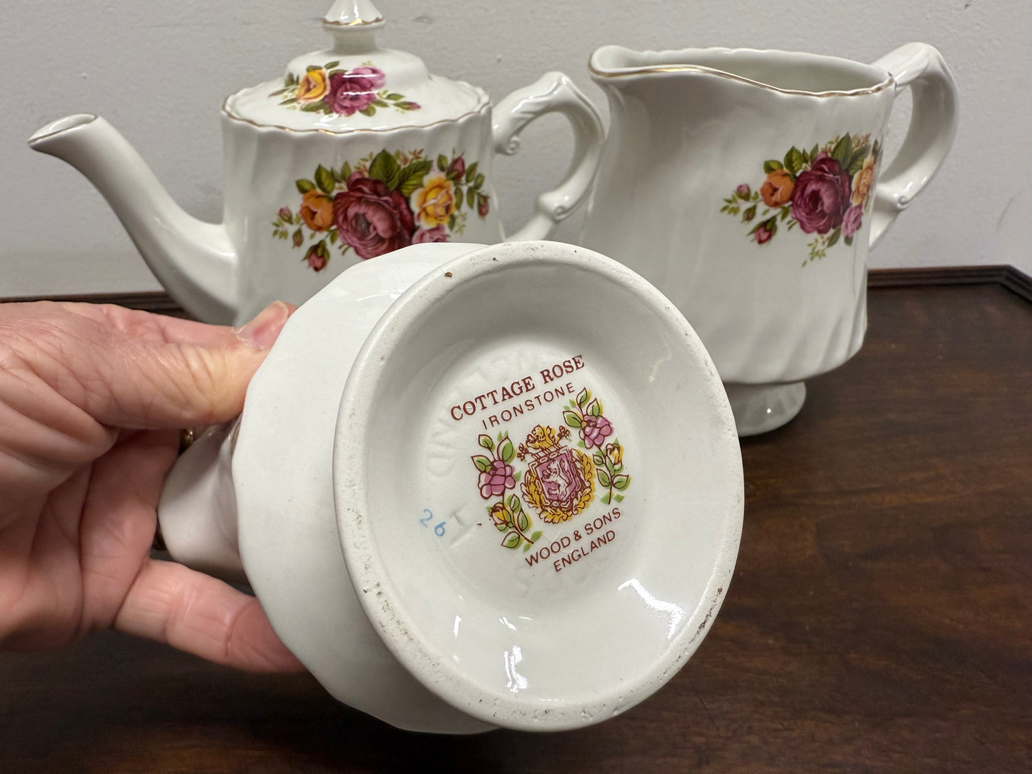 Vintage Cottage Rose Ironstone Tea & Coffee Set