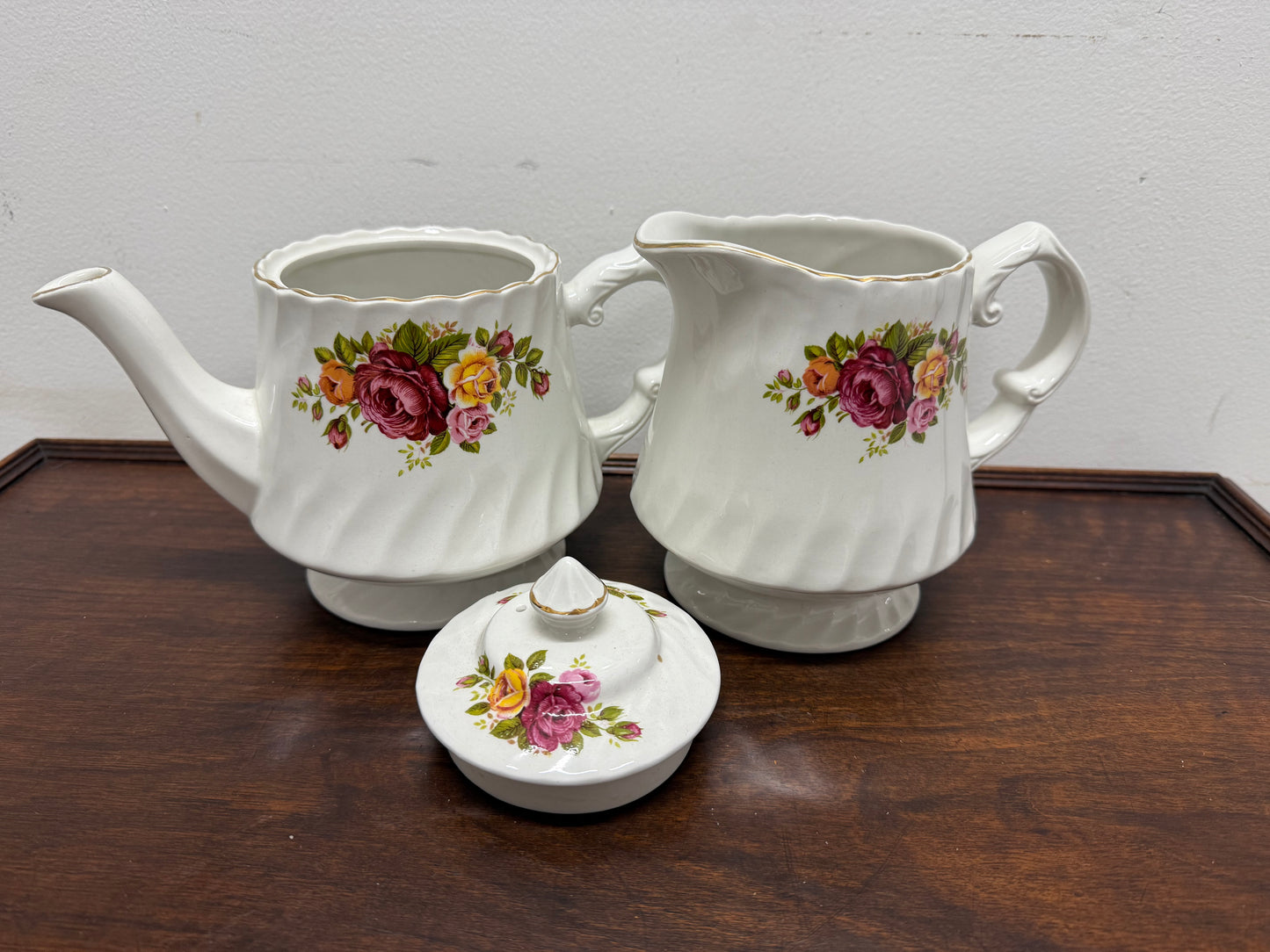 Vintage Cottage Rose Ironstone Tea & Coffee Set