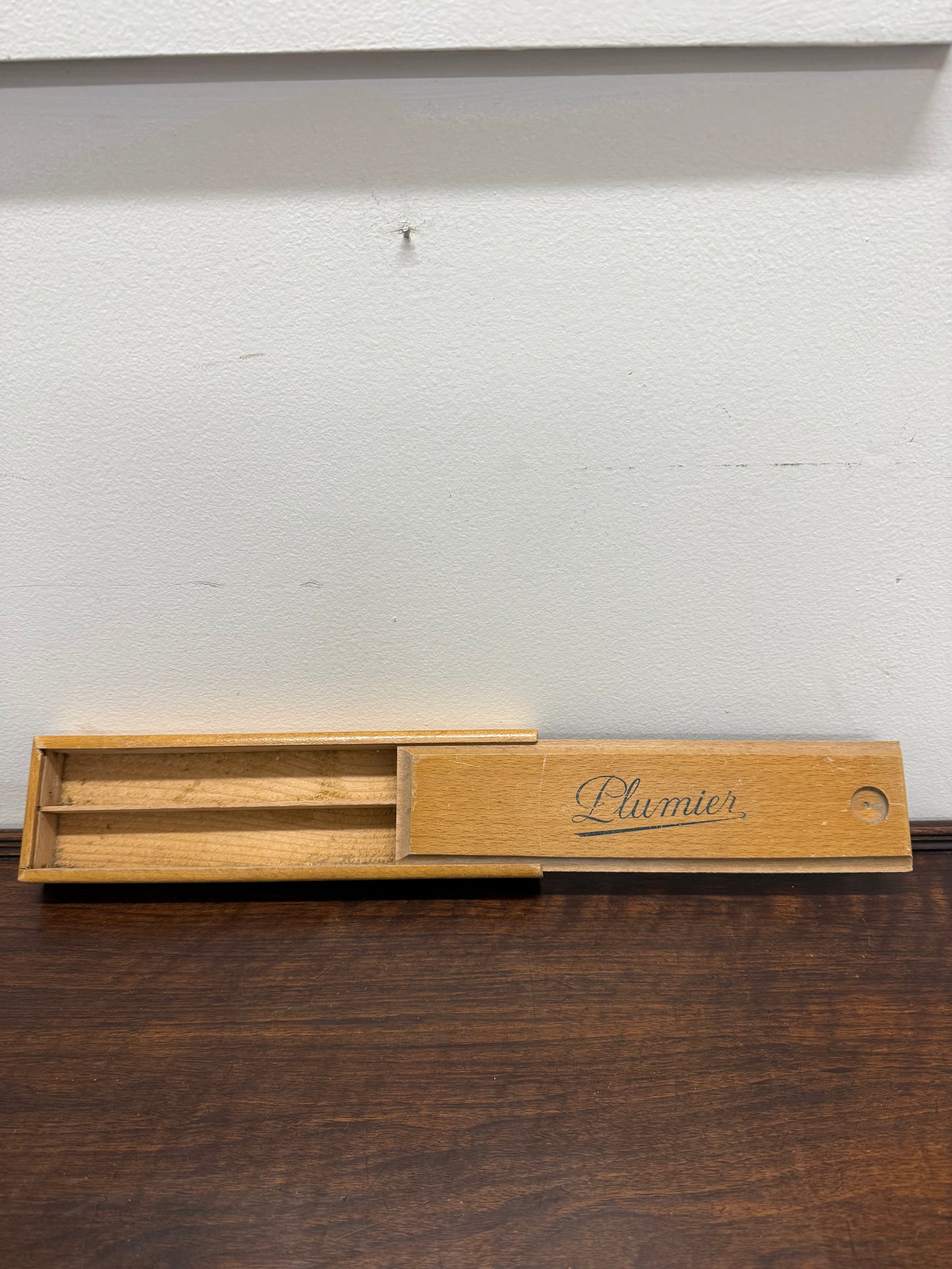 French Silky Oak Wooden Pencil Box