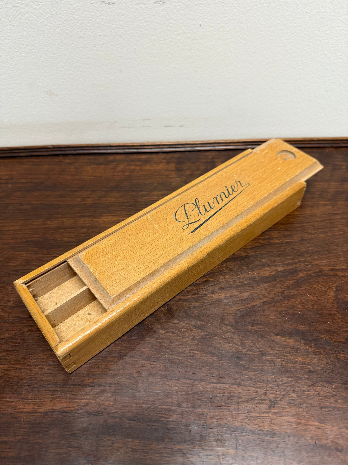 French Silky Oak Wooden Pencil Box