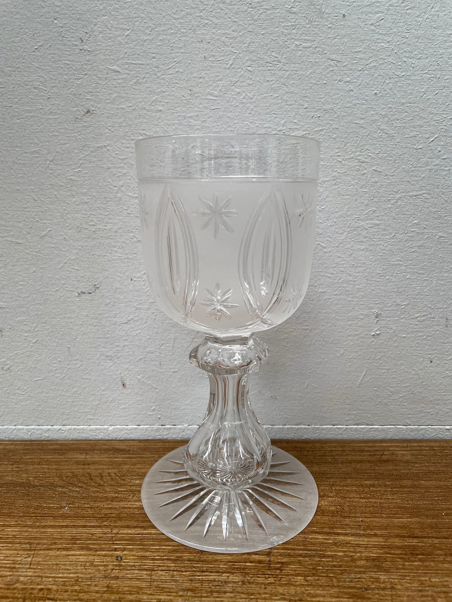 Early Victorian Glass Acid Etched & Star Cut Goblet