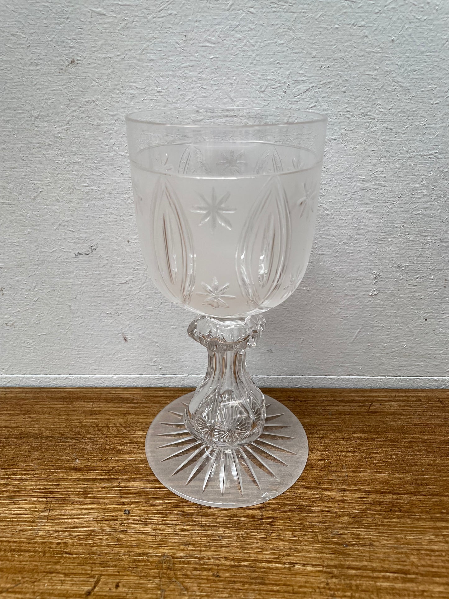 Early Victorian Glass Acid Etched & Star Cut Goblet