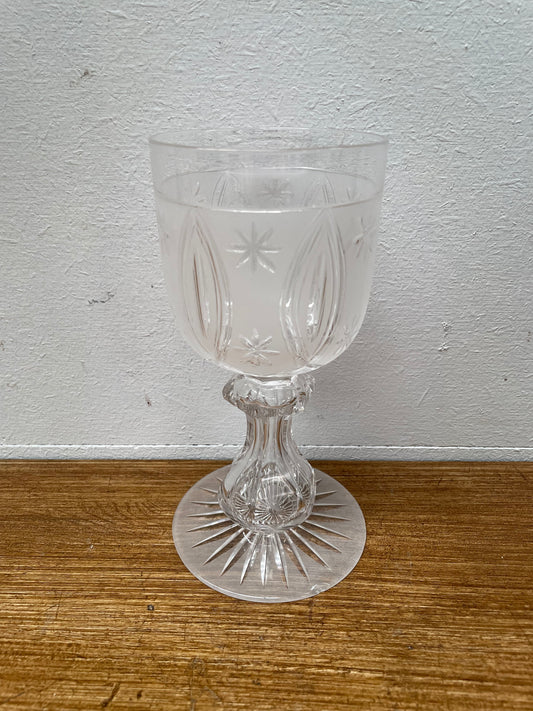 Early Victorian Glass Acid Etched & Star Cut Goblet