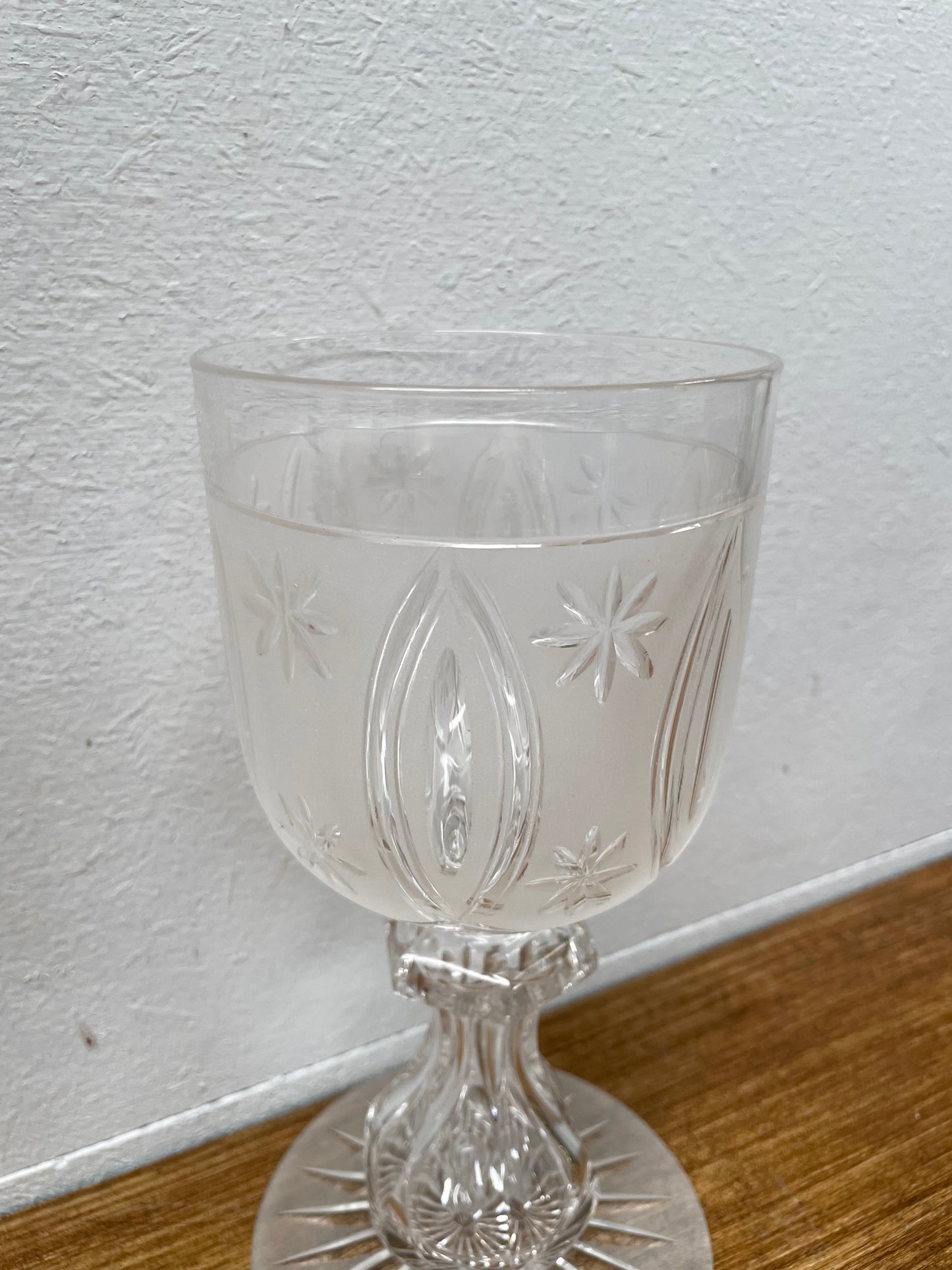 Early Victorian Glass Acid Etched & Star Cut Goblet