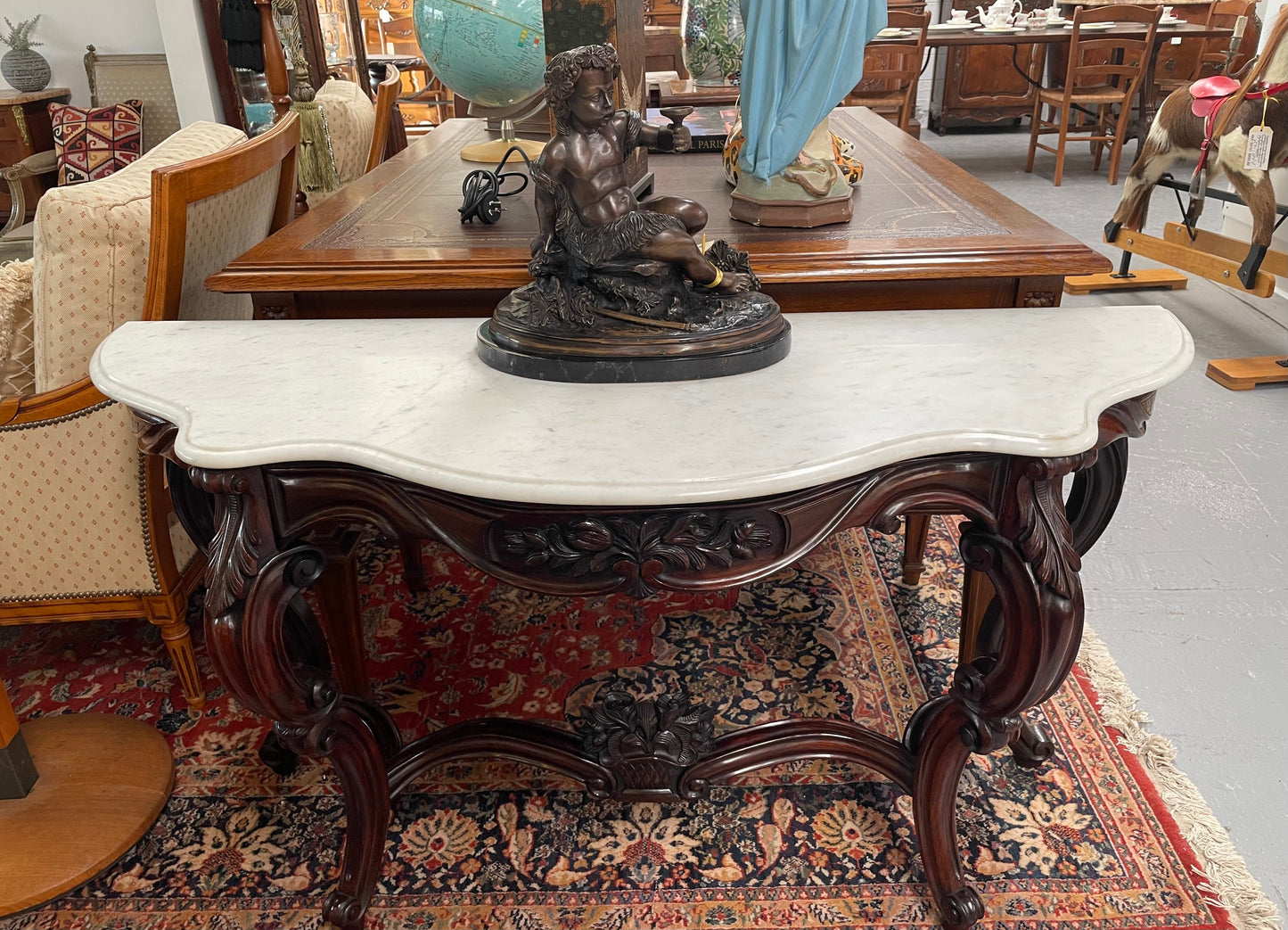 Louis XV Style 19th Century French Rosewood Marble Top Console Table