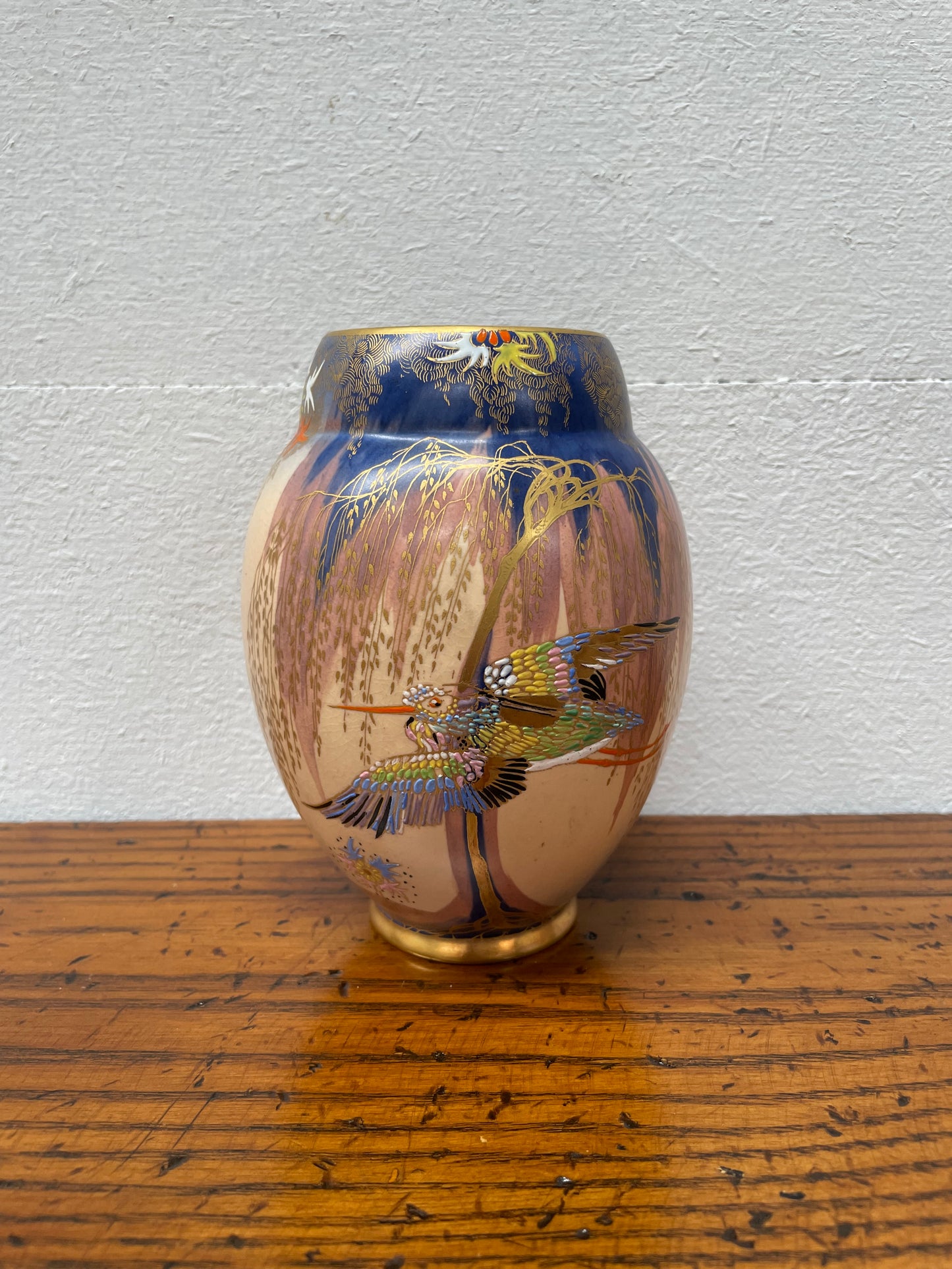 Carlton Ware Hand Painted King Fisher Sketching Bird Vase With Enamel Decoration