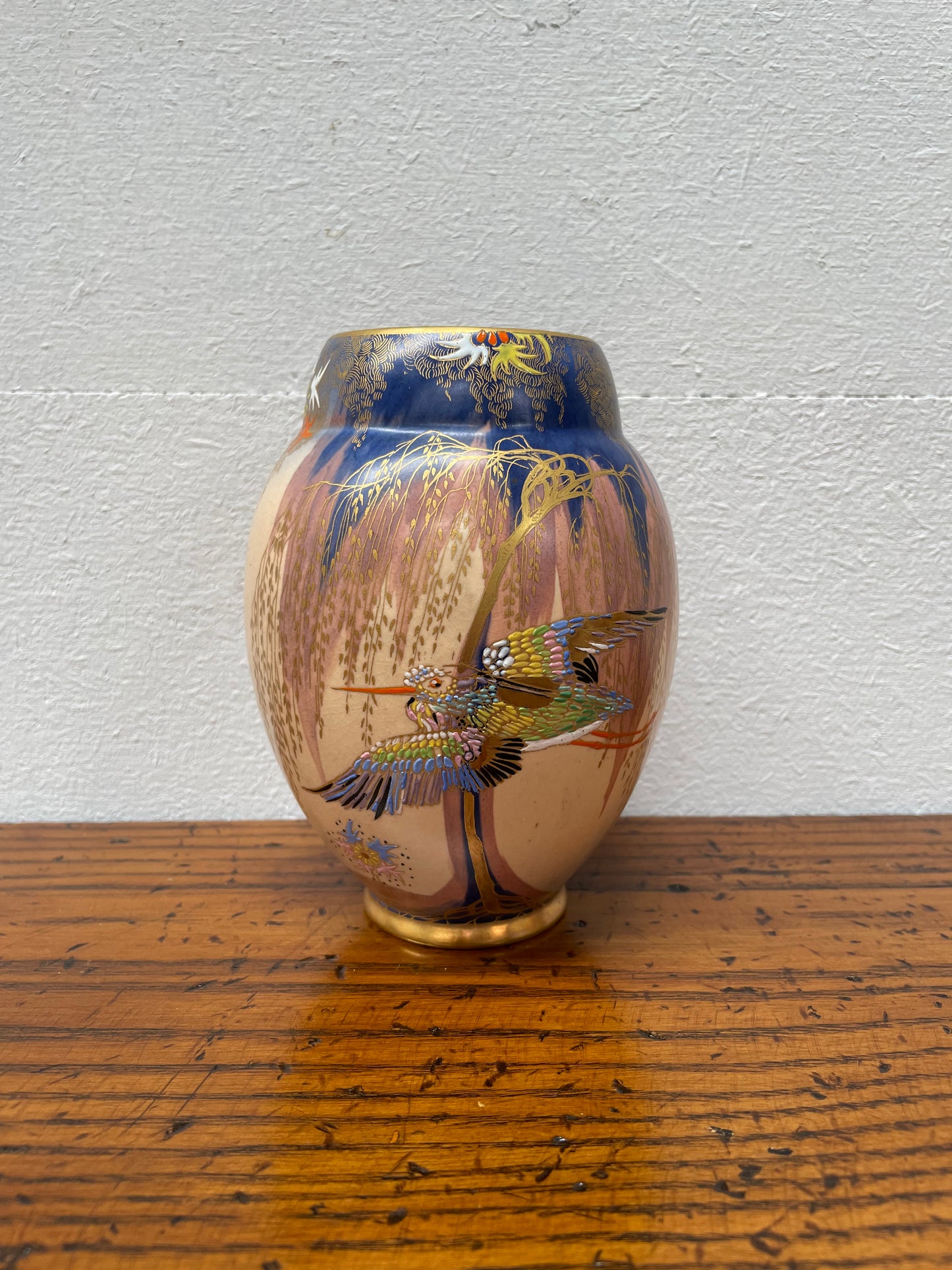 Carlton Ware Hand Painted King Fisher Sketching Bird Vase With Enamel Decoration