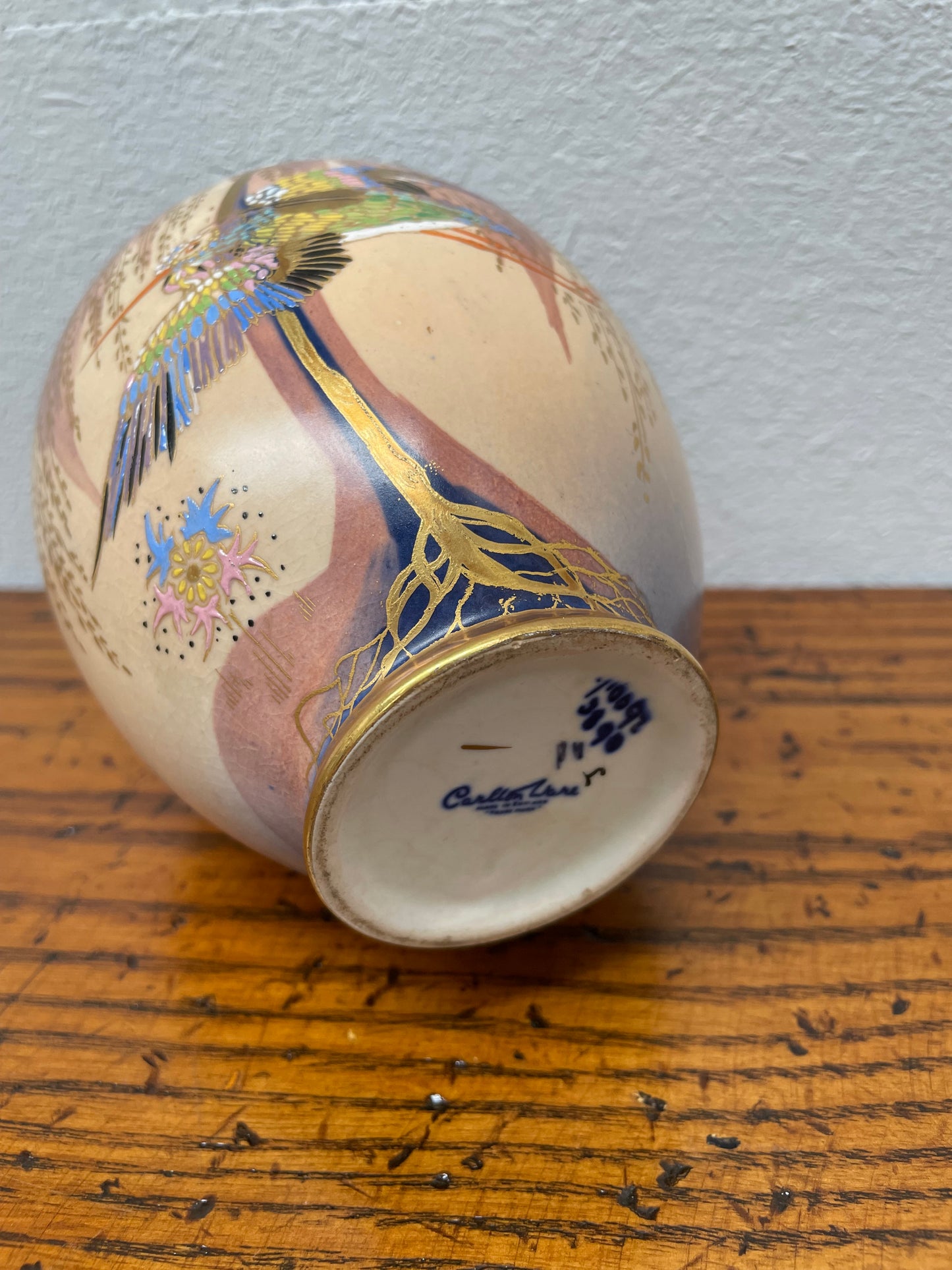 Carlton Ware Hand Painted King Fisher Sketching Bird Vase With Enamel Decoration