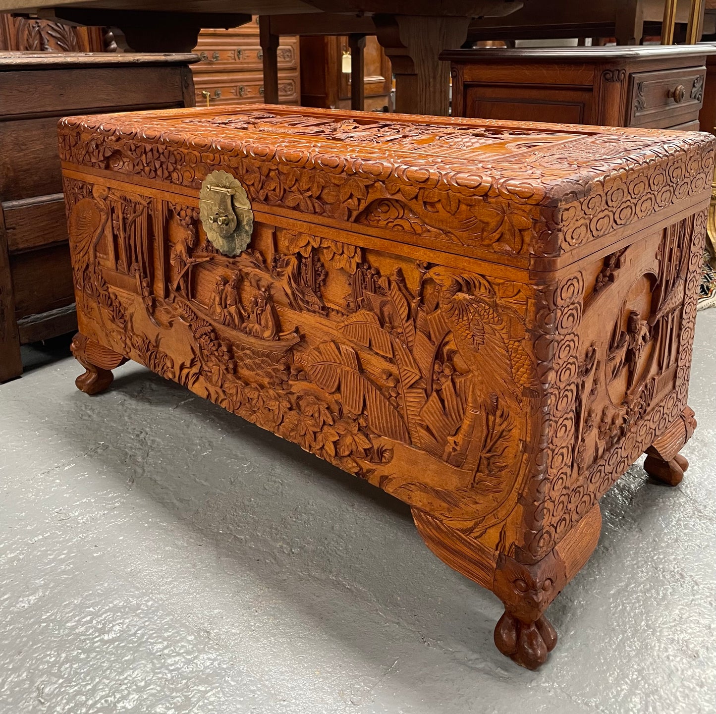Nicely Carved Camphor Wood Chest