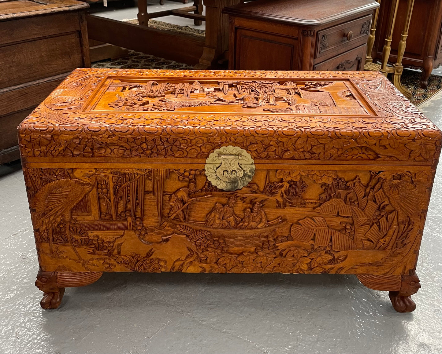 Nicely Carved Camphor Wood Chest