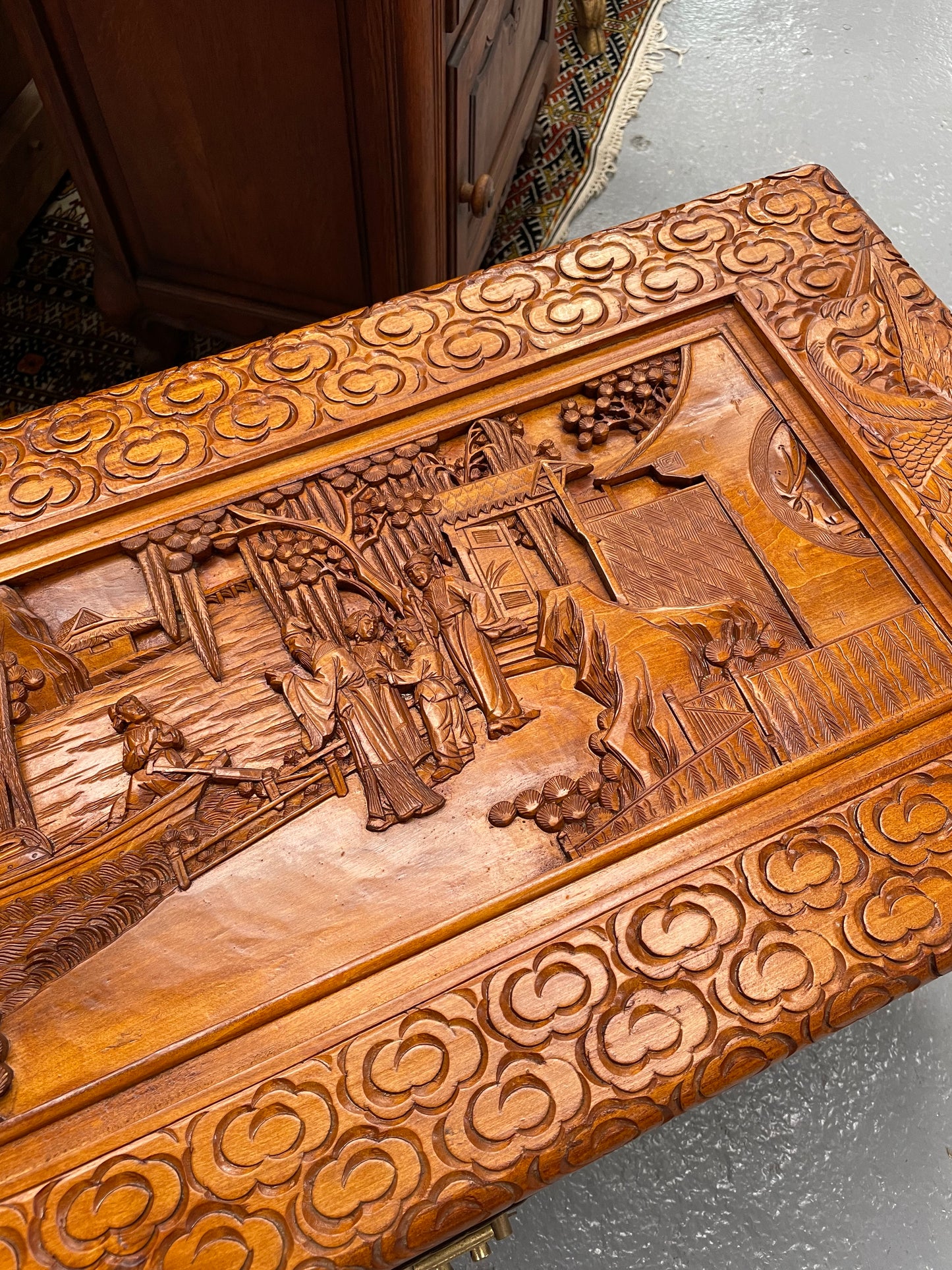 Nicely Carved Camphor Wood Chest