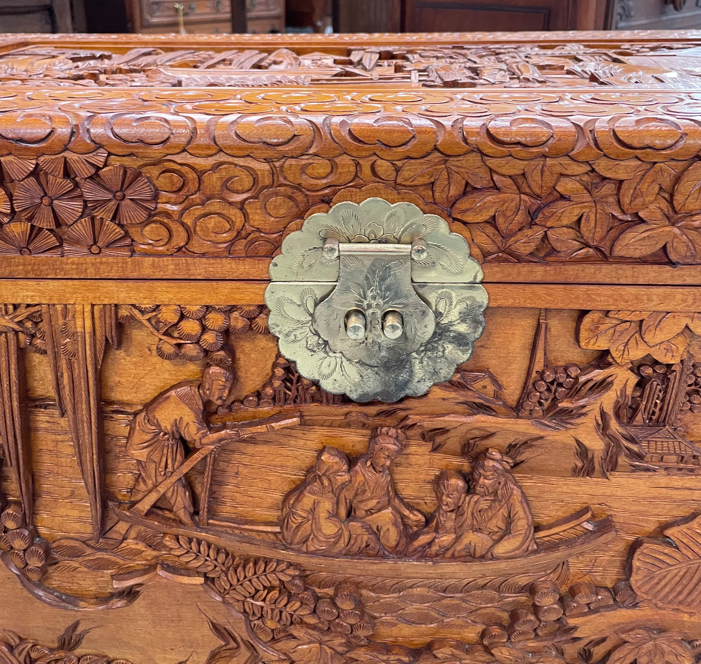 Nicely Carved Camphor Wood Chest