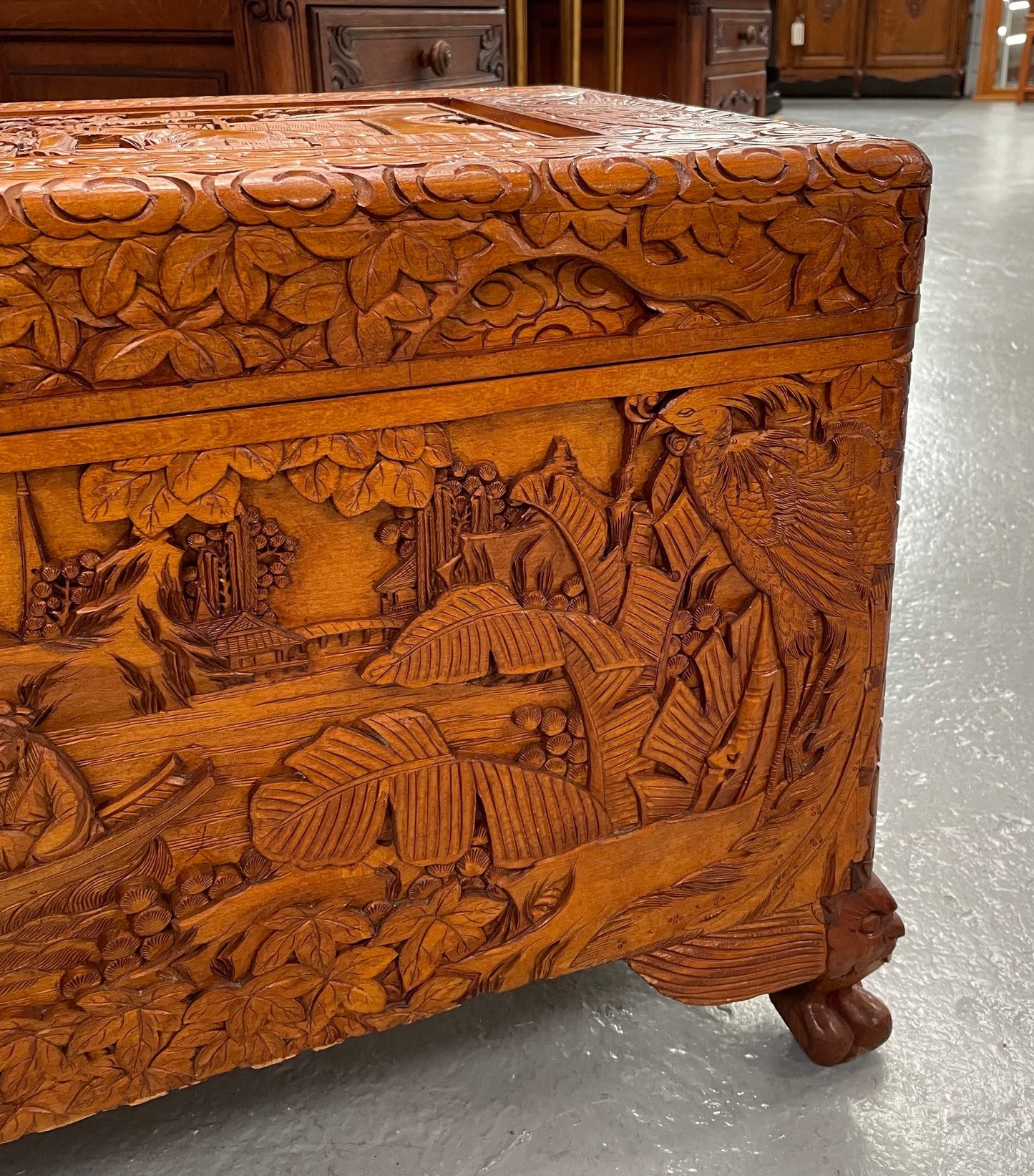 Nicely Carved Camphor Wood Chest
