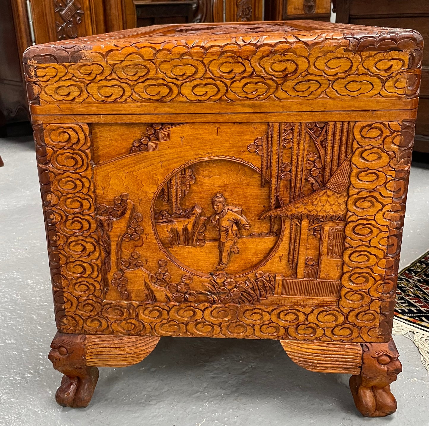 Nicely Carved Camphor Wood Chest