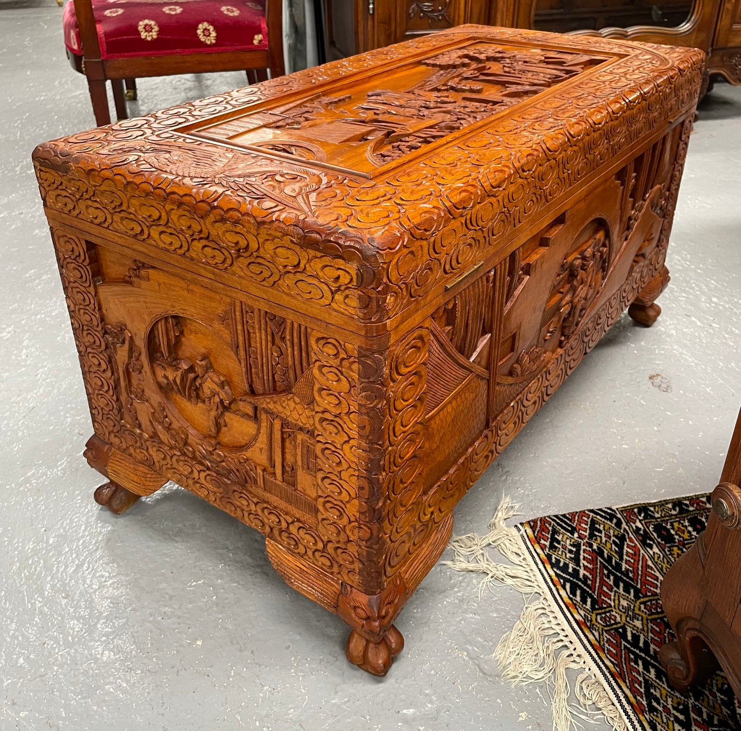 Nicely Carved Camphor Wood Chest