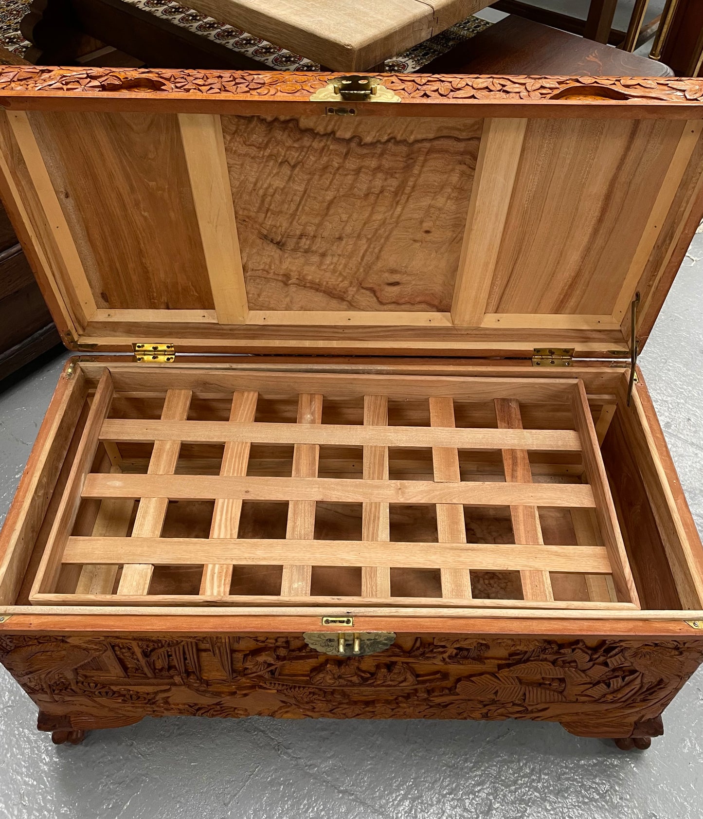 Nicely Carved Camphor Wood Chest