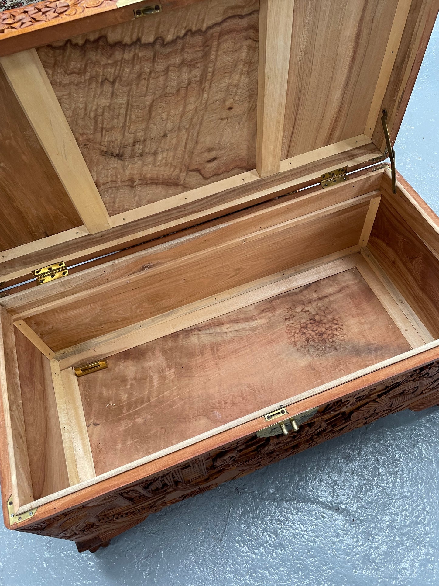 Nicely Carved Camphor Wood Chest